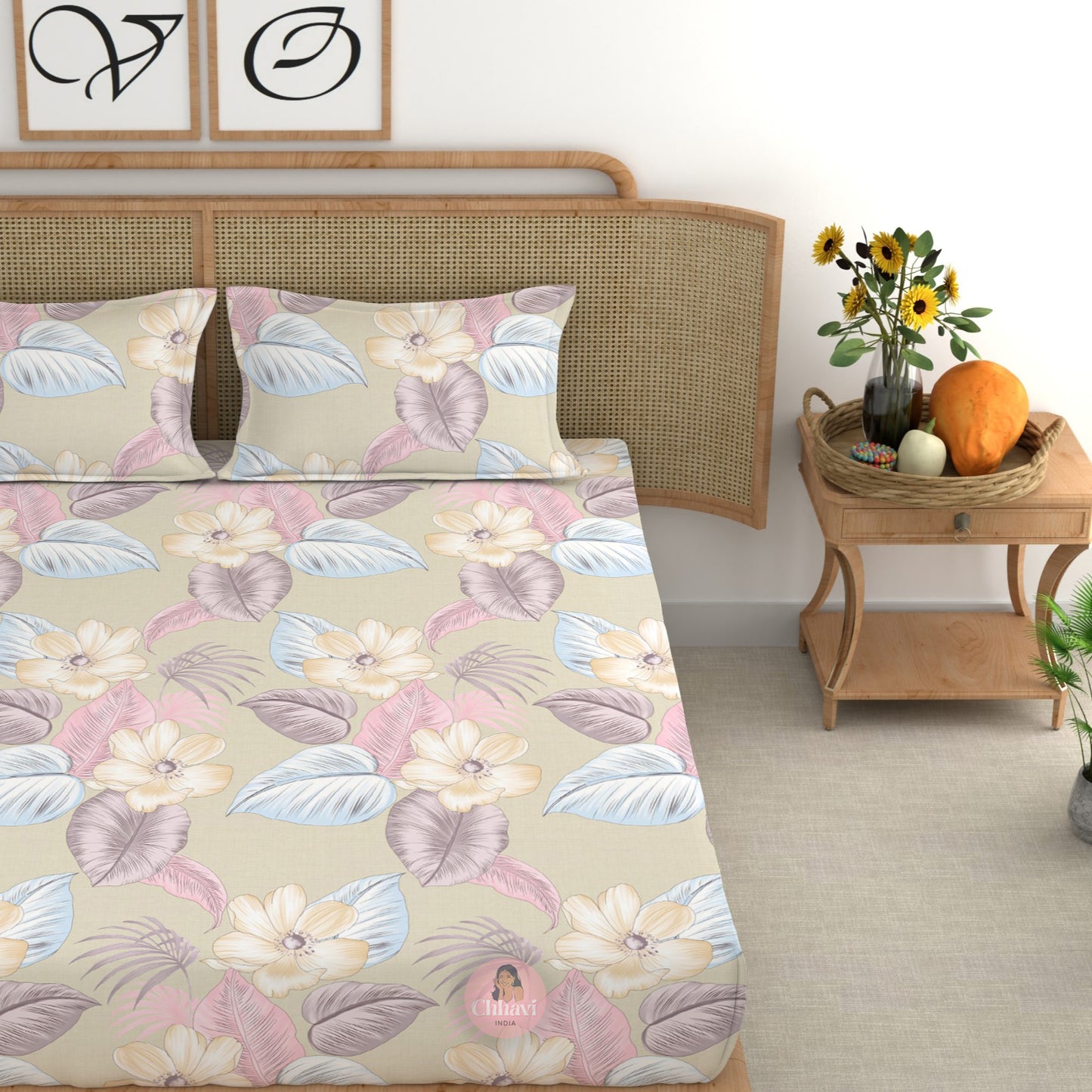 CHHAVI INDIA 210 TC Microfiber Printed Double Bedsheet With Pillow Covers