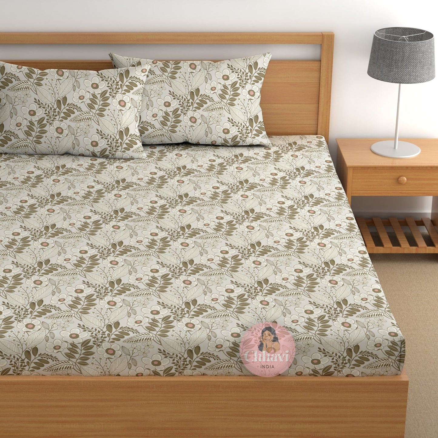 CHHAVI INDIA 210 TC Microfiber Double Fitted  Size Printed Bedsheet