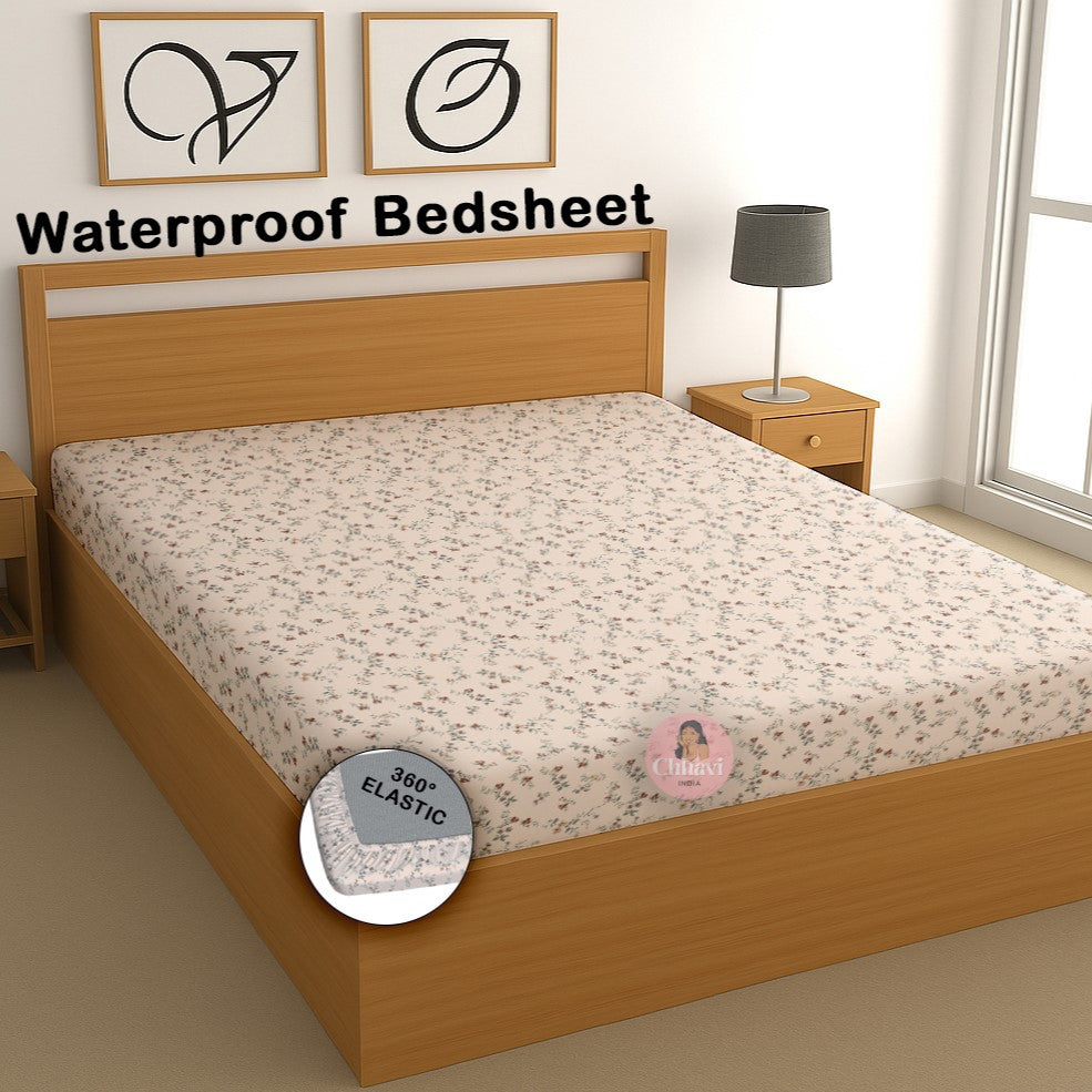 CHHAVI INDIA 210 TC Microfiber Waterproof Printed Fitted (Elastic) Bedsheet