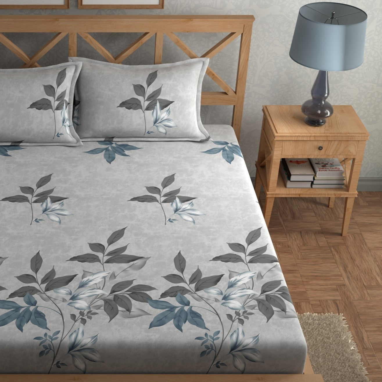 CHHAVI INDIA 210 TC Microfiber Double Fitted  Size Printed Bedsheet with pillow covers