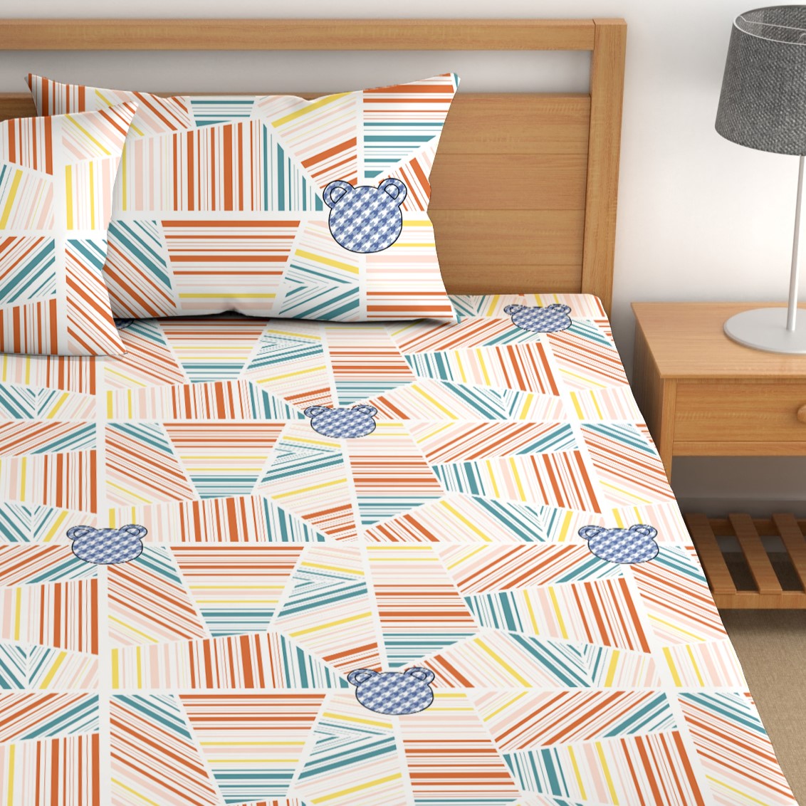 CHHAVI INDIA 210 TC Microfiber Double Fitted  Size Printed Bedsheet with pillow covers