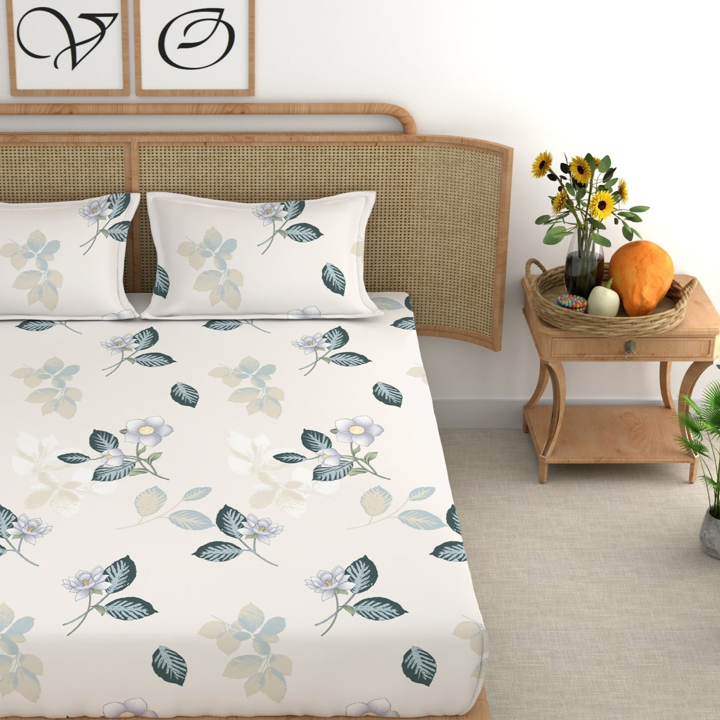 CHHAVI INDIA 210 TC Microfiber Double Fitted  Size Printed Bedsheet with pillow covers