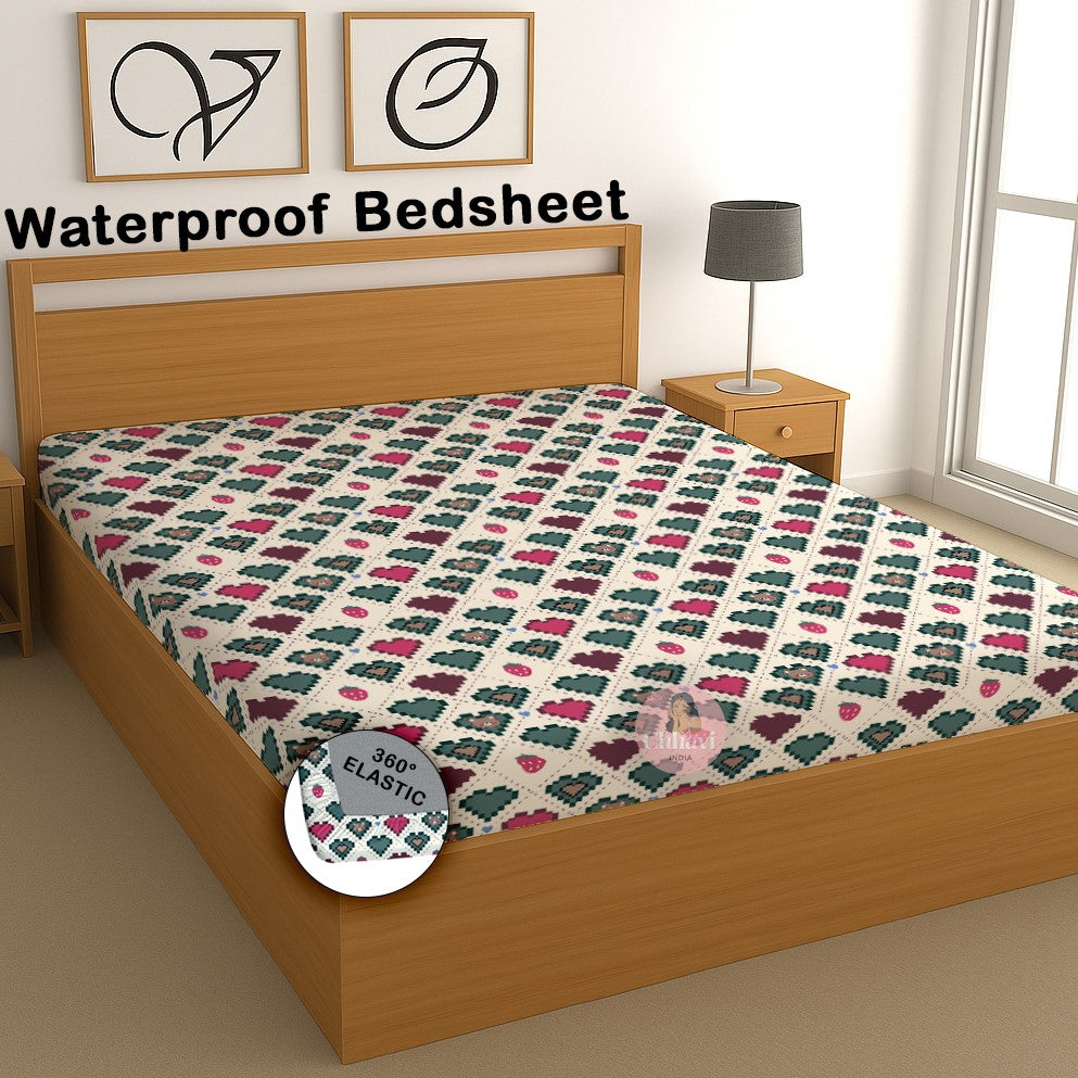 CHHAVI INDIA 210 TC Microfiber Waterproof Printed Fitted (Elastic) Bedsheet