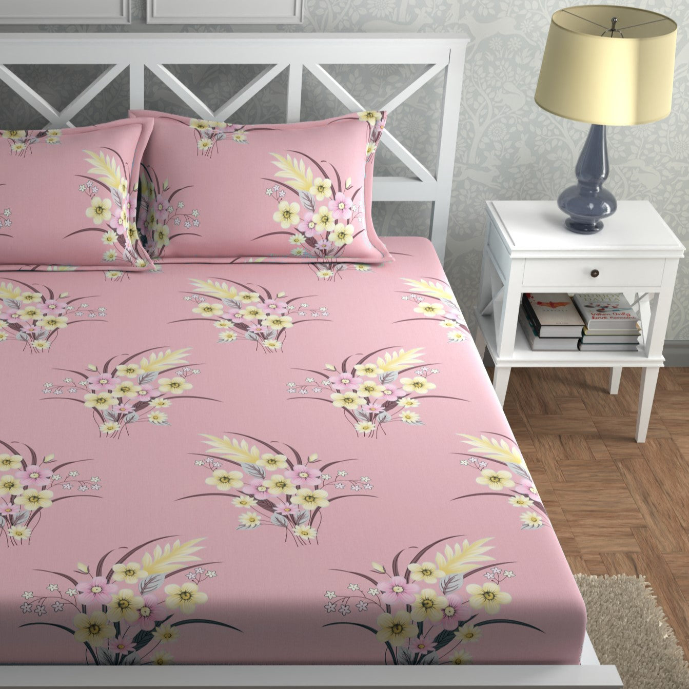 CHHAVI INDIA 210 TC Microfiber Double Fitted  Size Printed Bedsheet with pillow covers