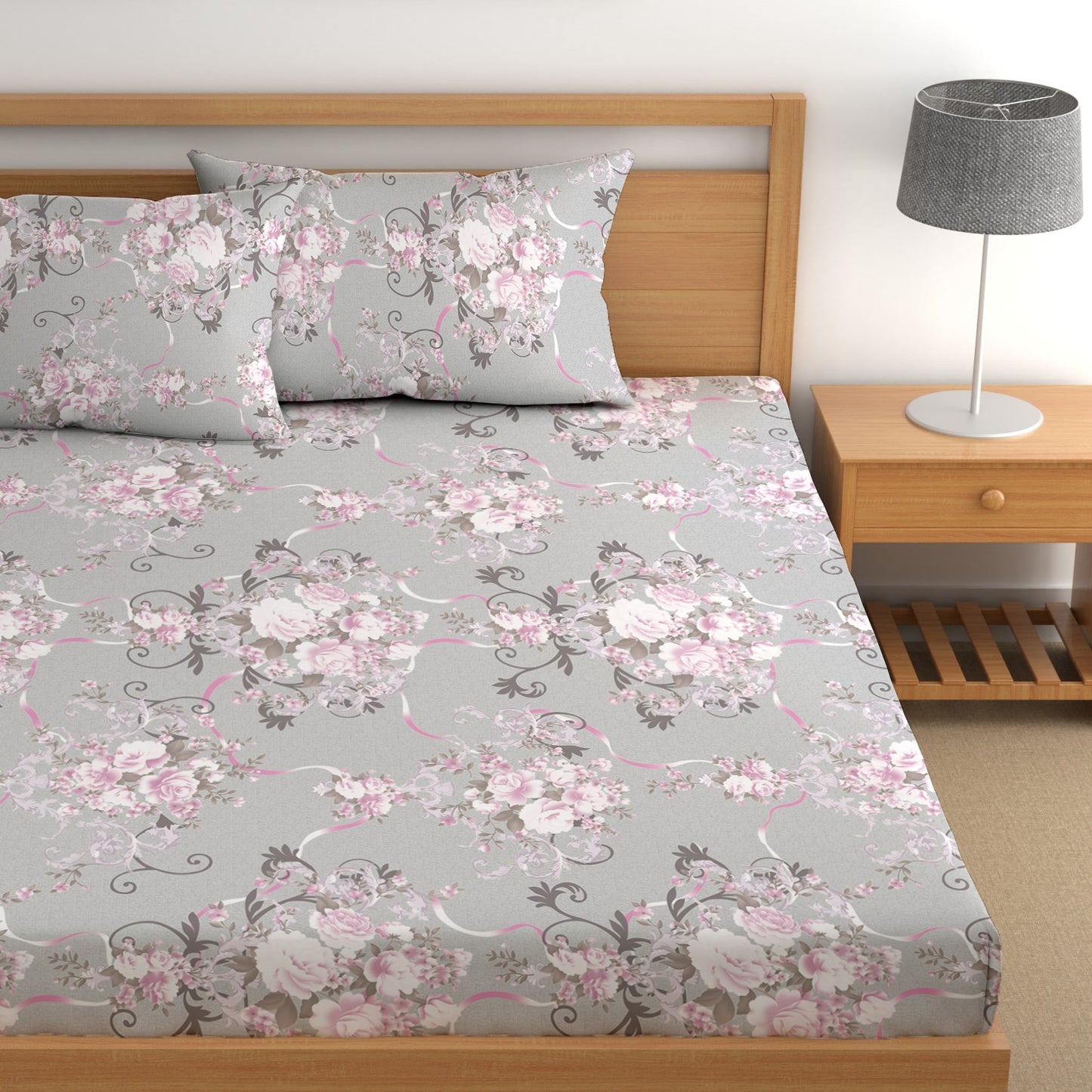 CHHAVI INDIA 210 TC Microfiber Printed Double Bedsheet With Pillow Covers