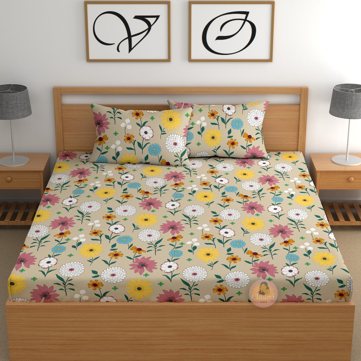 CHHAVI INDIA 210 TC Microfiber Printed Double Bedsheet With Pillow Covers