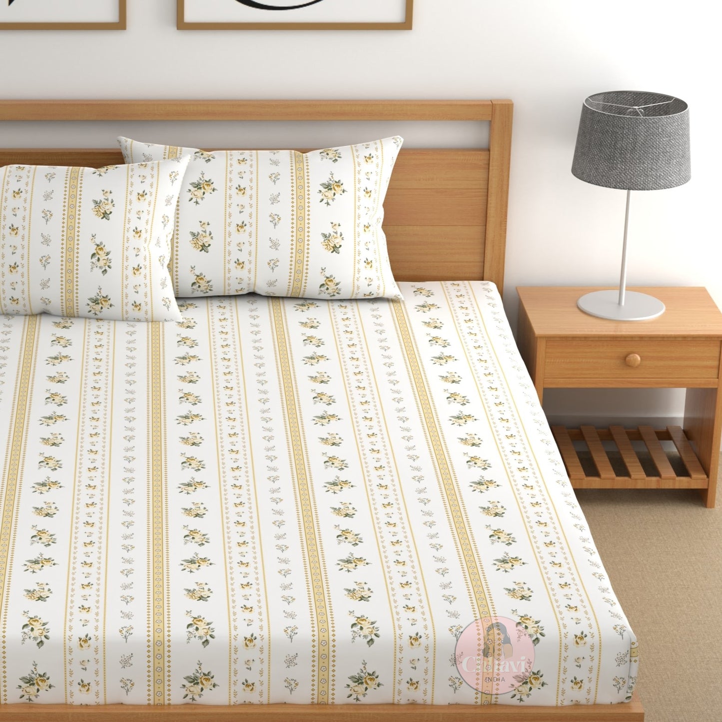 CHHAVI INDIA 210 TC Microfiber Double Fitted  Size Printed Bedsheet