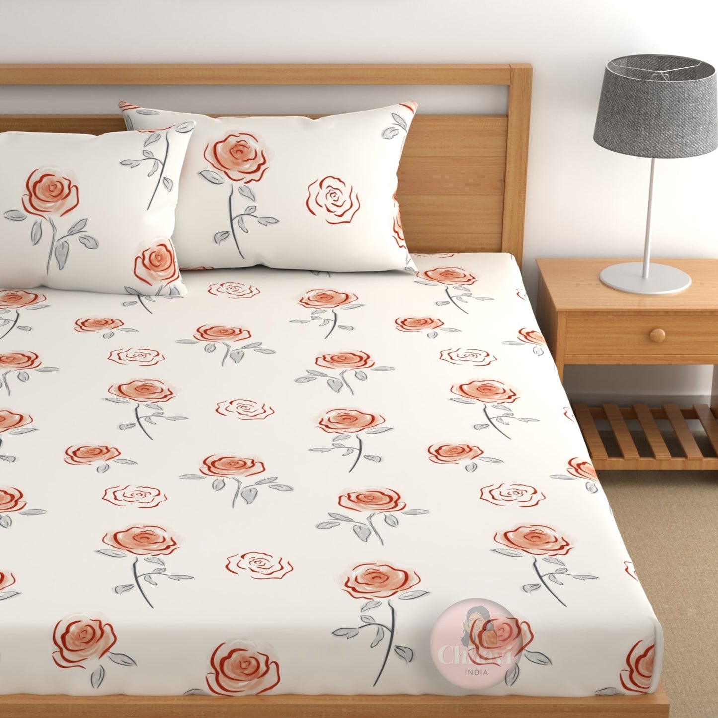 CHHAVI INDIA 210 TC Microfiber Fitted Double Size Printed Bedsheet With 2 Pillow covers