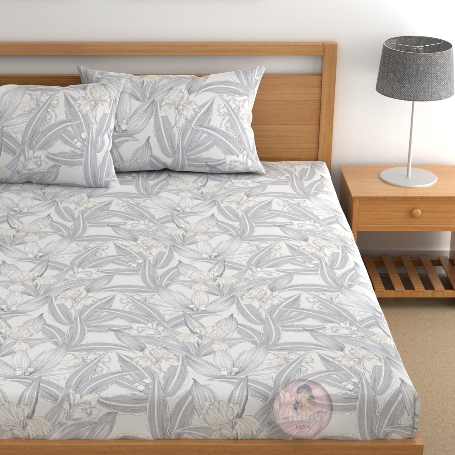 CHHAVI INDIA 210 TC Microfiber Fitted Double Size Printed Bedsheet With 2 Pillow covers