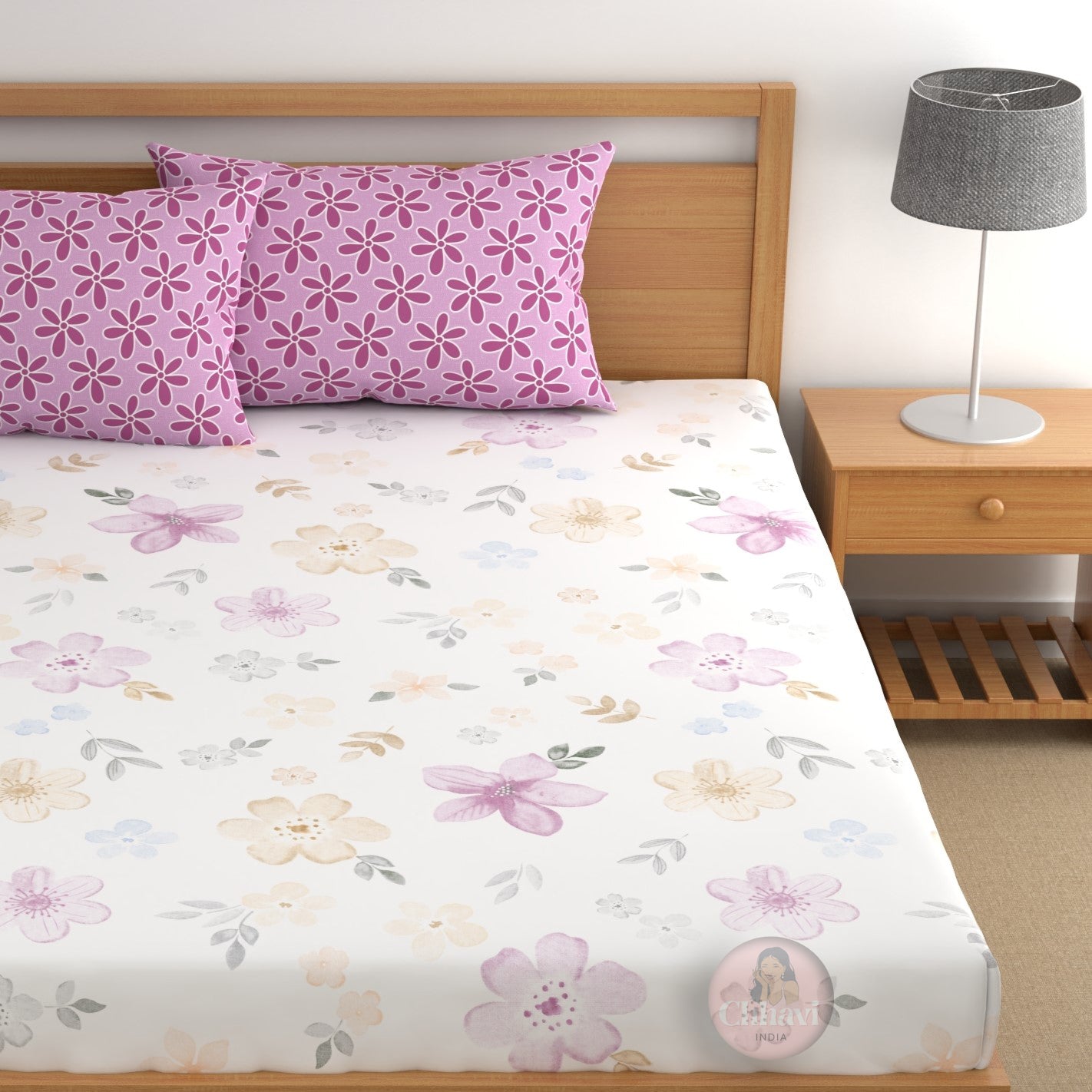 CHHAVI INDIA 210 TC Microfiber Double Fitted  Size Printed Bedsheet