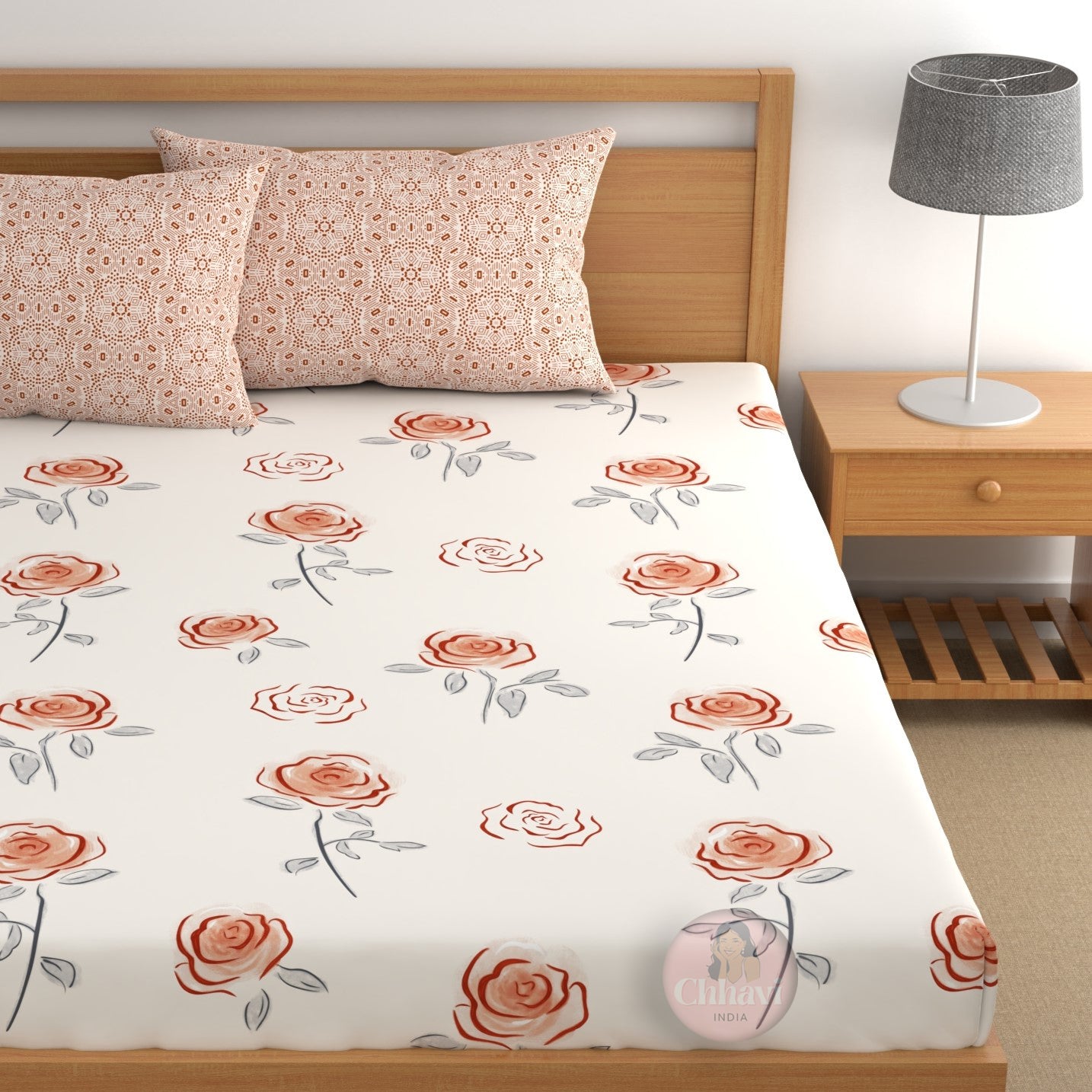 CHHAVI INDIA 210 TC Microfiber Double Fitted  Size Printed Bedsheet