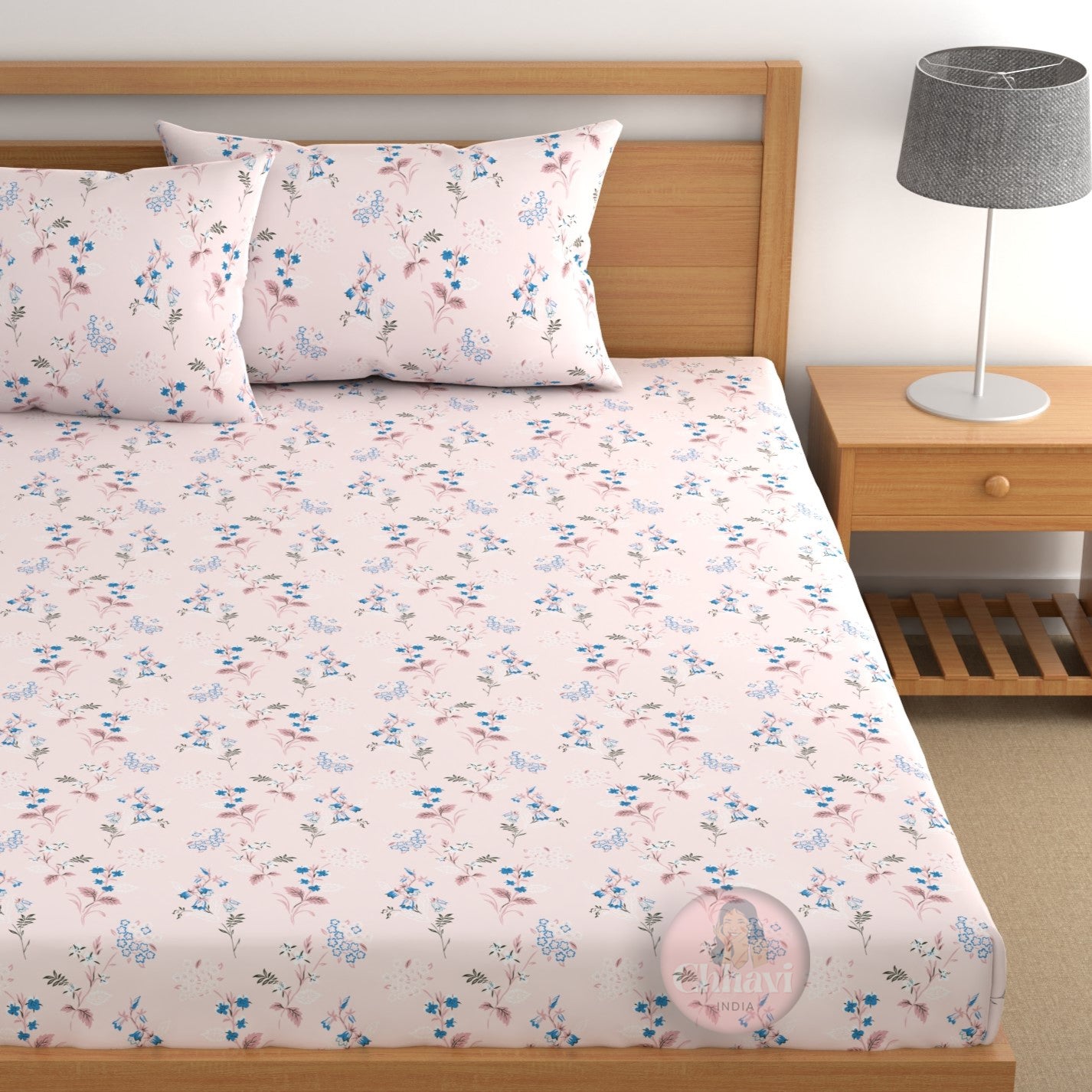 CHHAVI INDIA 210 TC Microfiber Fitted Double Size Printed Bedsheet With 2 Pillow covers