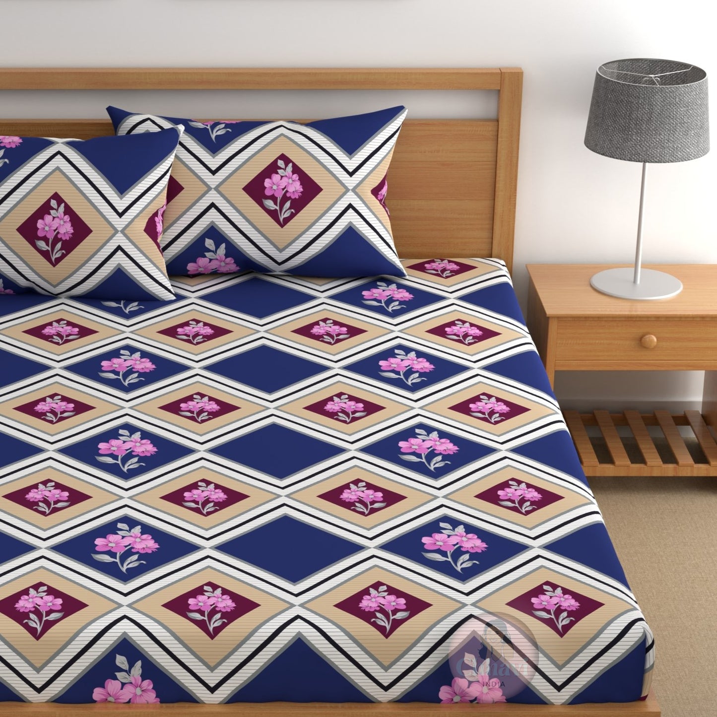 CHHAVI INDIA 210 TC Microfiber Double Fitted  Size Printed Bedsheet