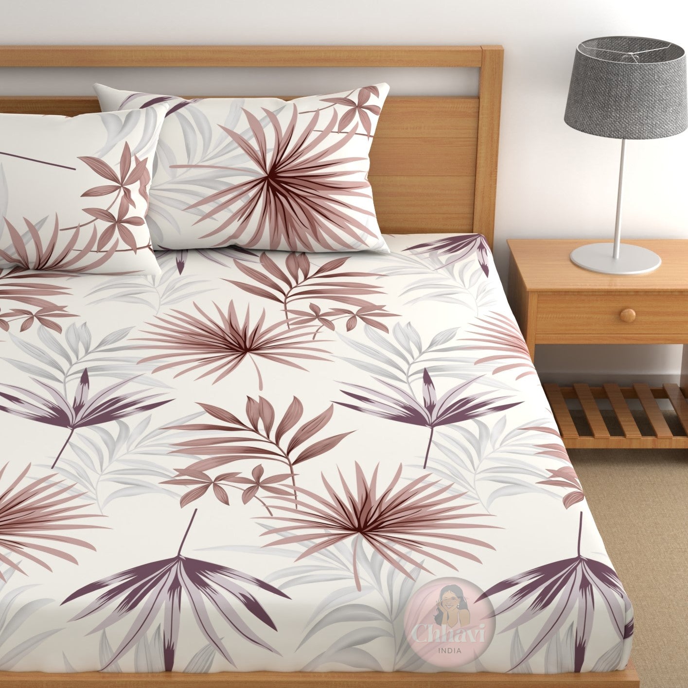 CHHAVI INDIA 210 TC Microfiber Fitted Double Size Printed Bedsheet With 2 Pillow covers