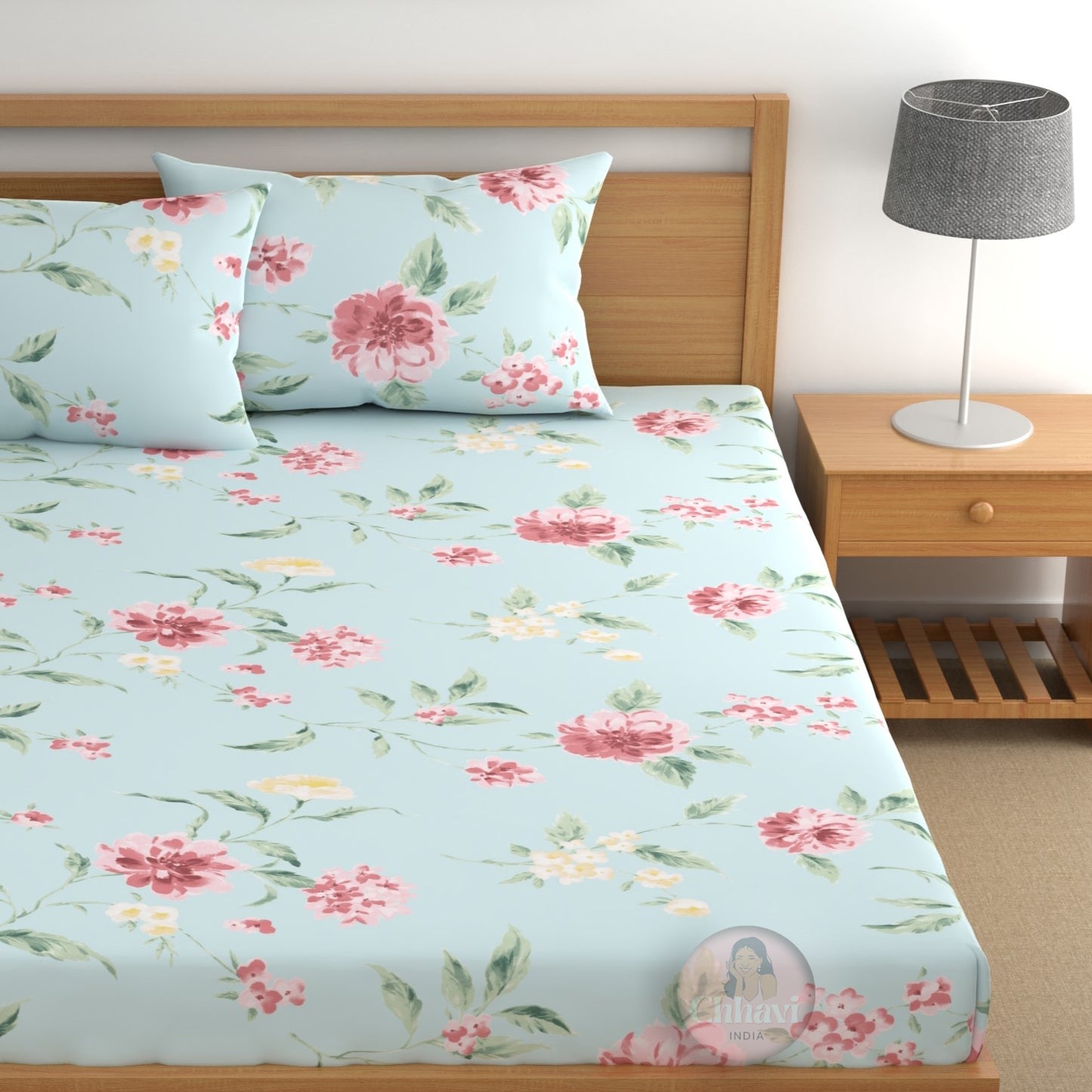 CHHAVI INDIA 210 TC Microfiber Fitted Double Size Printed Bedsheet With 2 Pillow covers