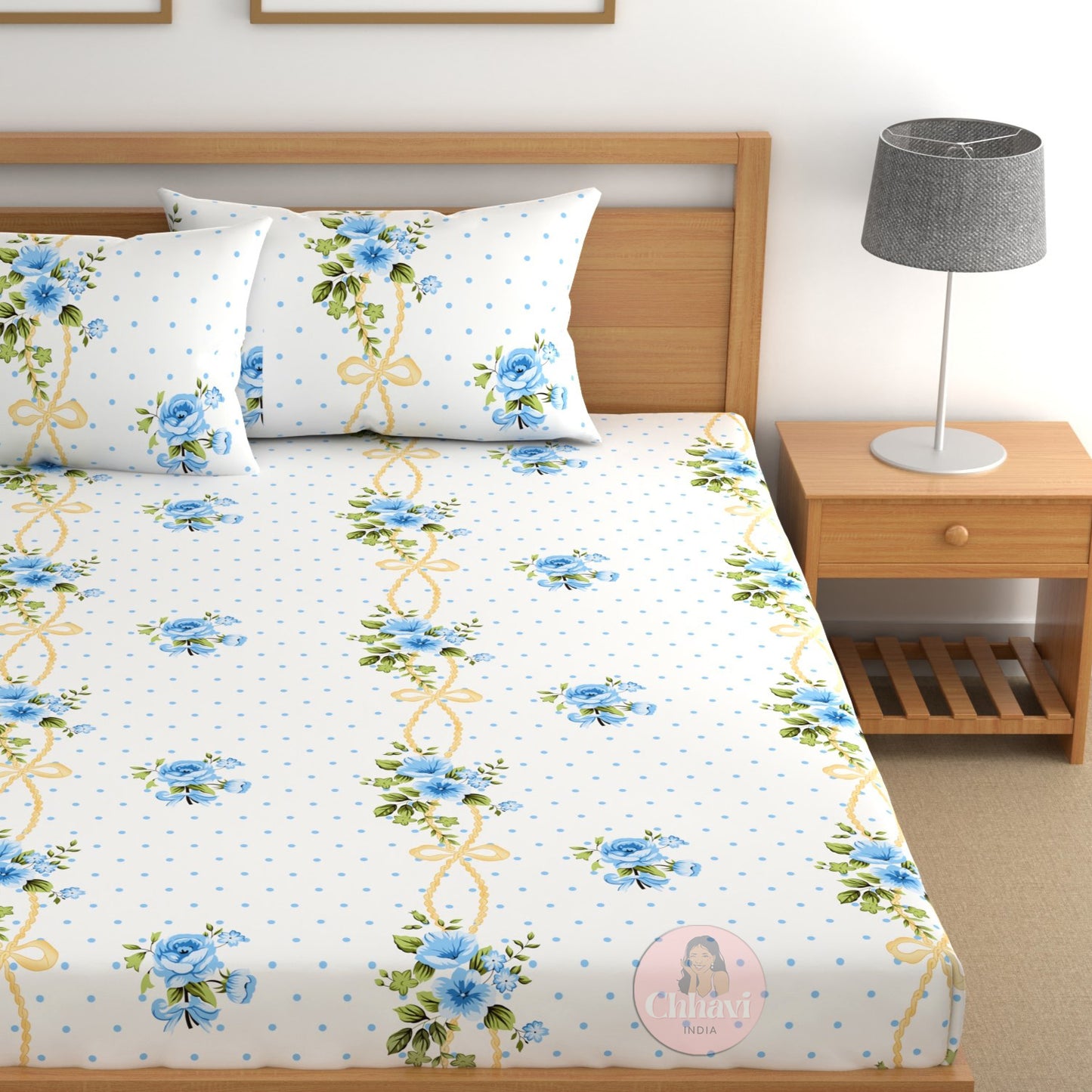 CHHAVI INDIA 210 TC Microfiber Double Fitted  Size Printed Bedsheet