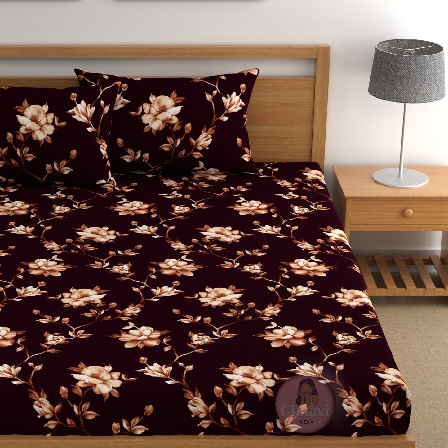 CHHAVI INDIA 210 TC Microfiber Double Fitted  Size Printed Bedsheet