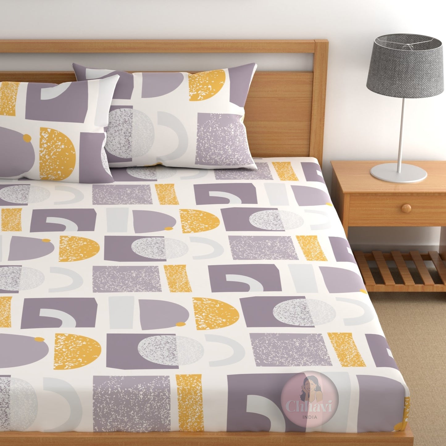 CHHAVI INDIA 210 TC Microfiber Fitted Double Size Printed Bedsheet With 2 Pillow covers