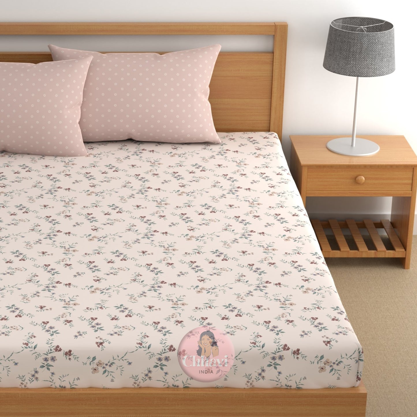 CHHAVI INDIA 210 TC Microfiber Double Fitted  Size Printed Bedsheet