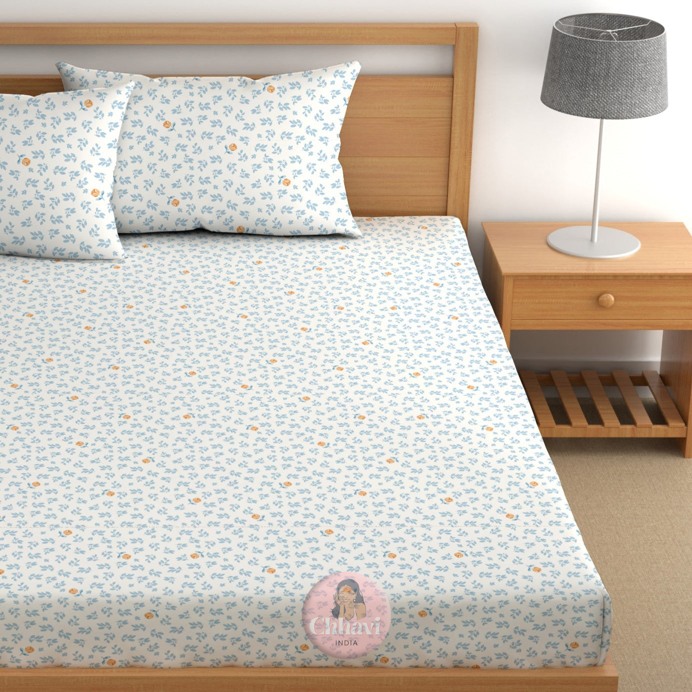 CHHAVI INDIA 210 TC Microfiber Fitted Double Size Printed Bedsheet With 2 Pillow covers