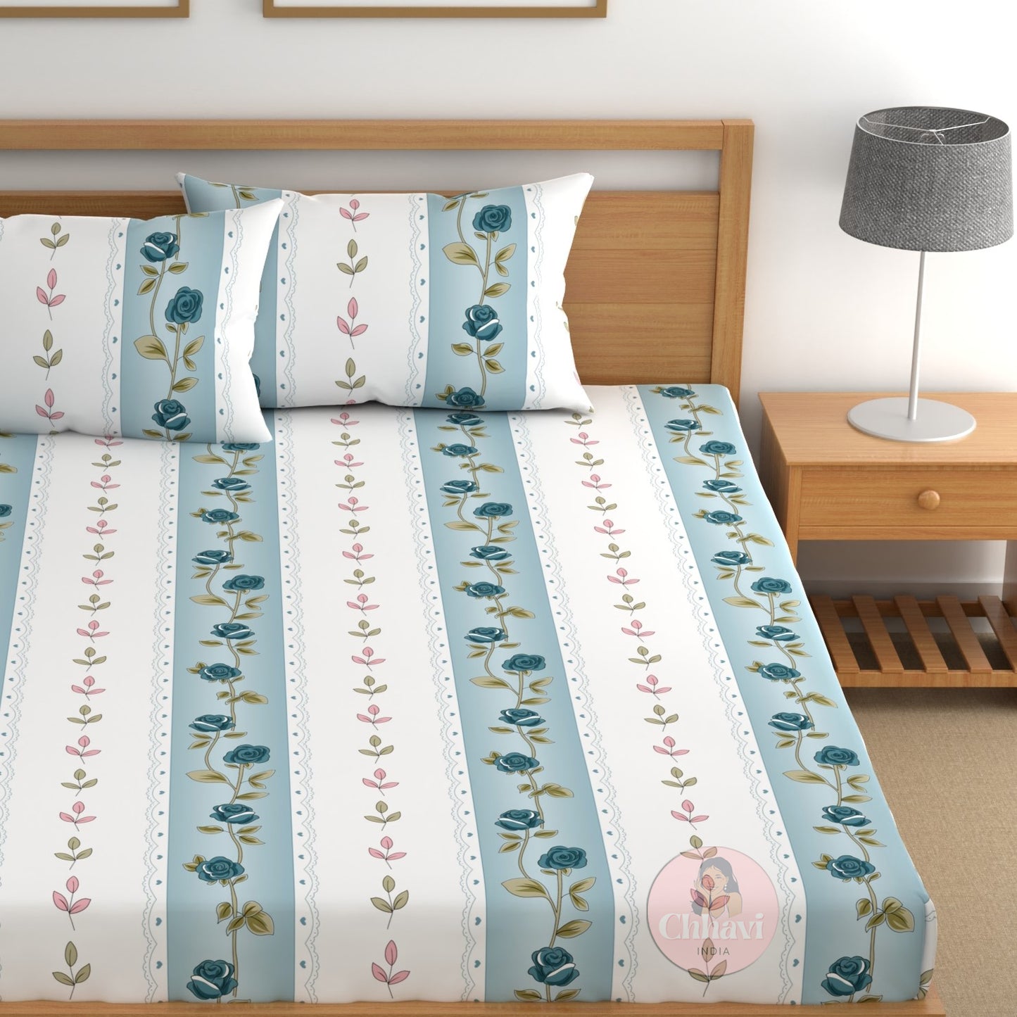 CHHAVI INDIA 210 TC Microfiber Double Fitted  Size Printed Bedsheet