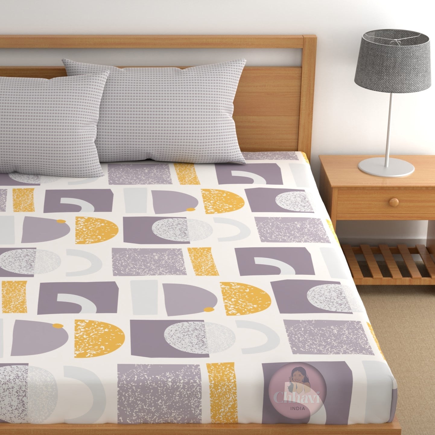 CHHAVI INDIA 210 TC Microfiber Double Fitted  Size Printed Bedsheet