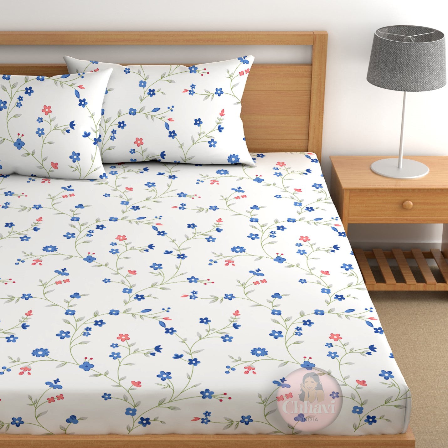 CHHAVI INDIA 210 TC Microfiber Double Fitted  Size Printed Bedsheet