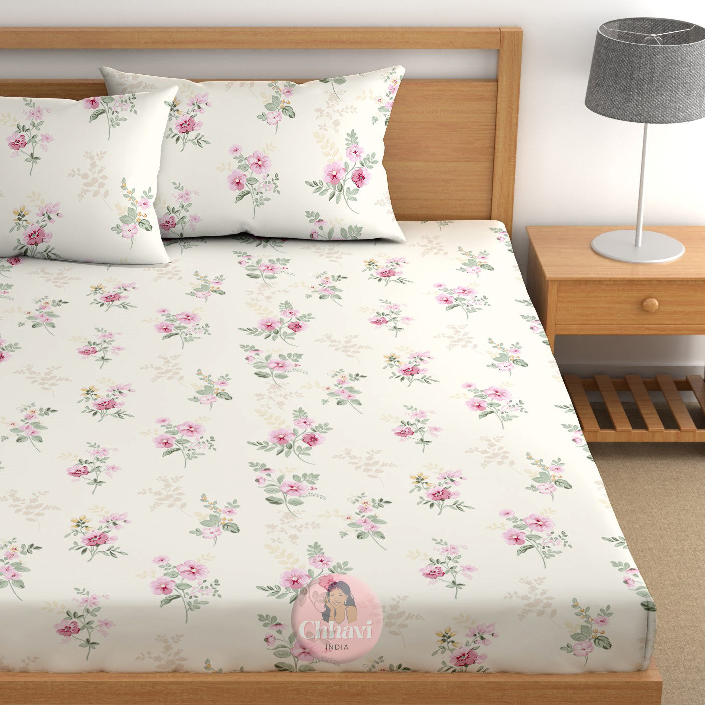 CHHAVI INDIA 210 TC Microfiber Fitted Double Size Printed Bedsheet With 2 Pillow covers