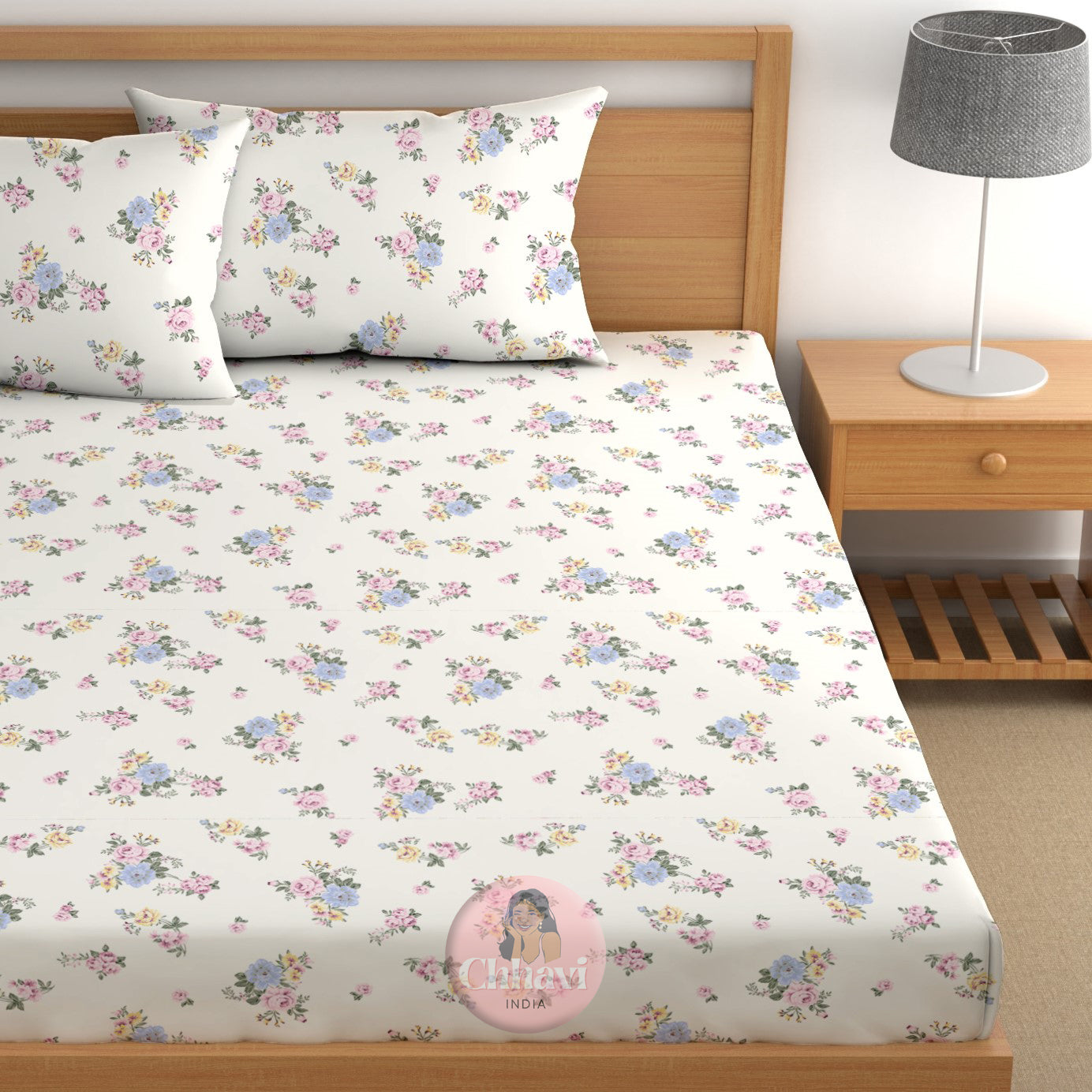 CHHAVI INDIA 210 TC Microfiber Printed King Size Bedsheet With Pillow Covers