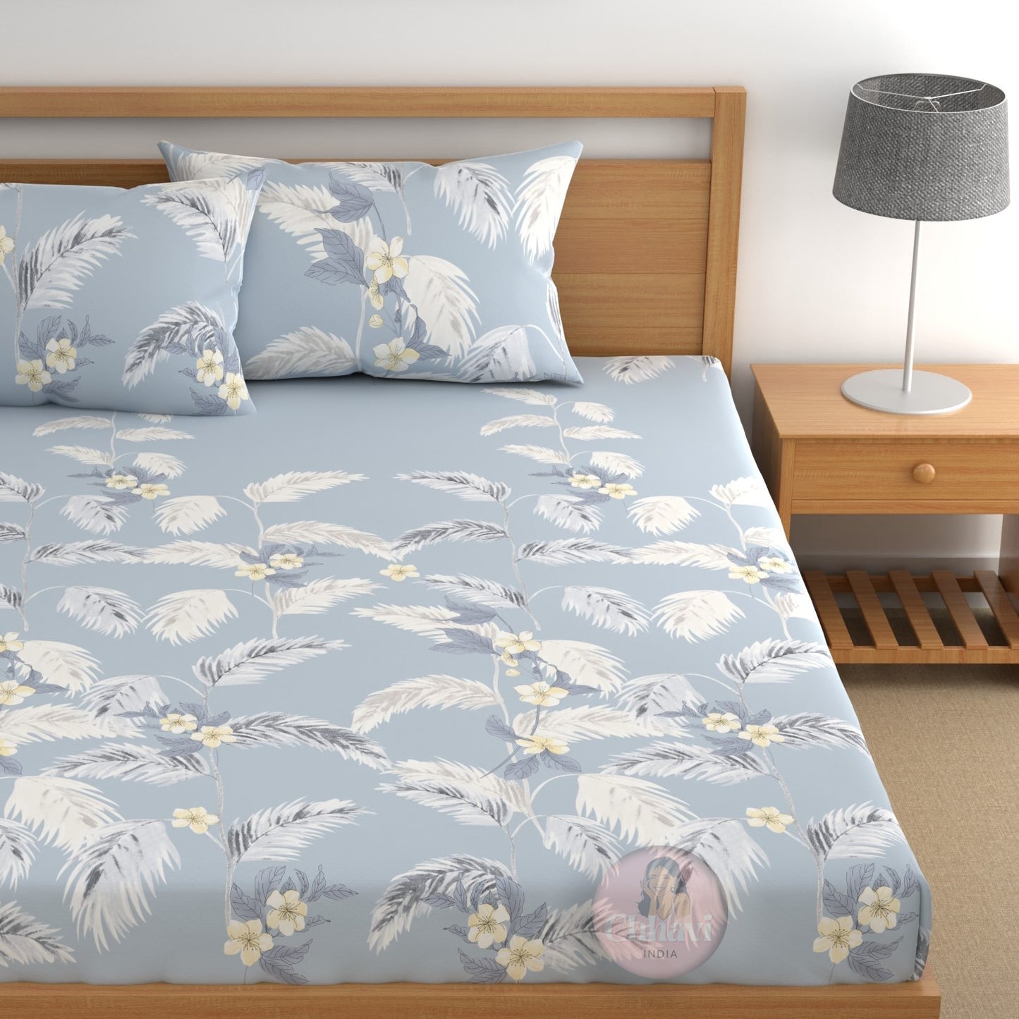 CHHAVI INDIA 210 TC Microfiber Fitted Double Size Printed Bedsheet With 2 Pillow covers