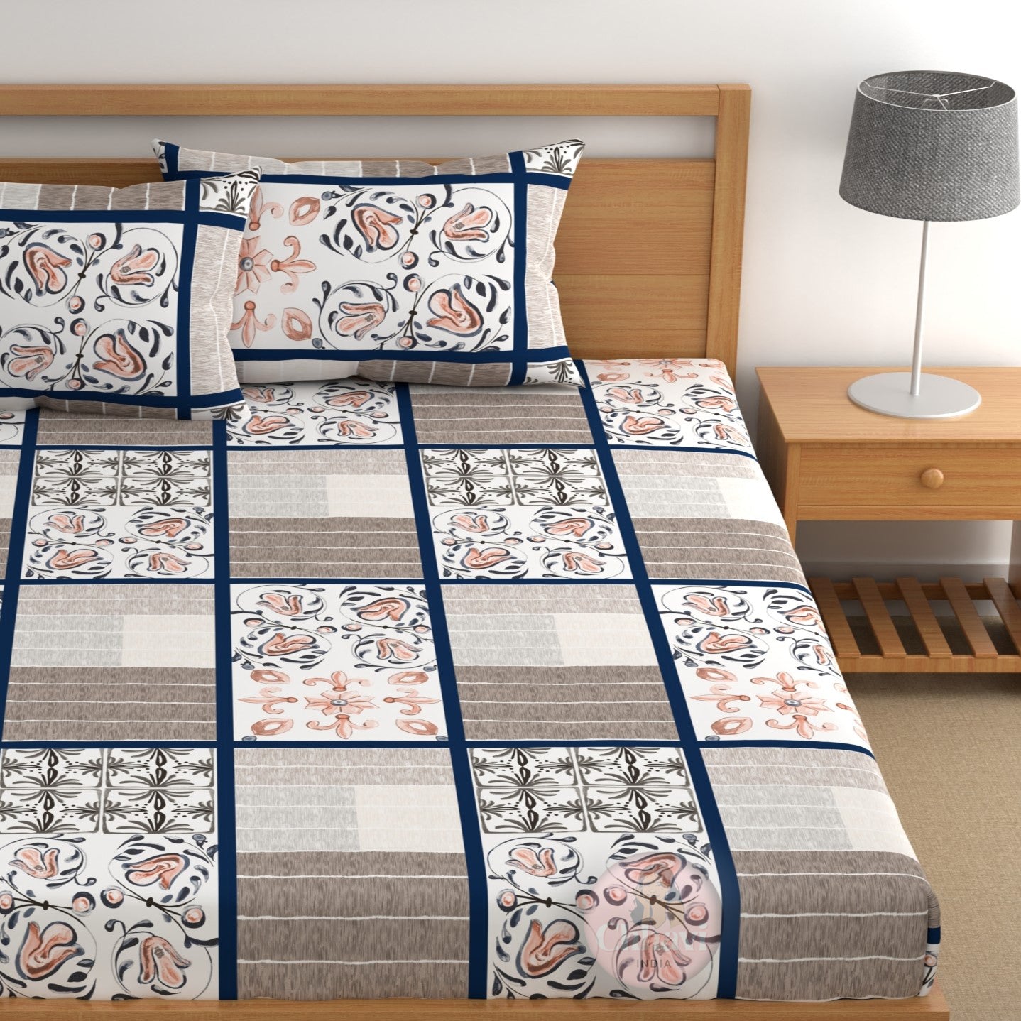 CHHAVI INDIA 210 TC Microfiber Double Fitted  Size Printed Bedsheet