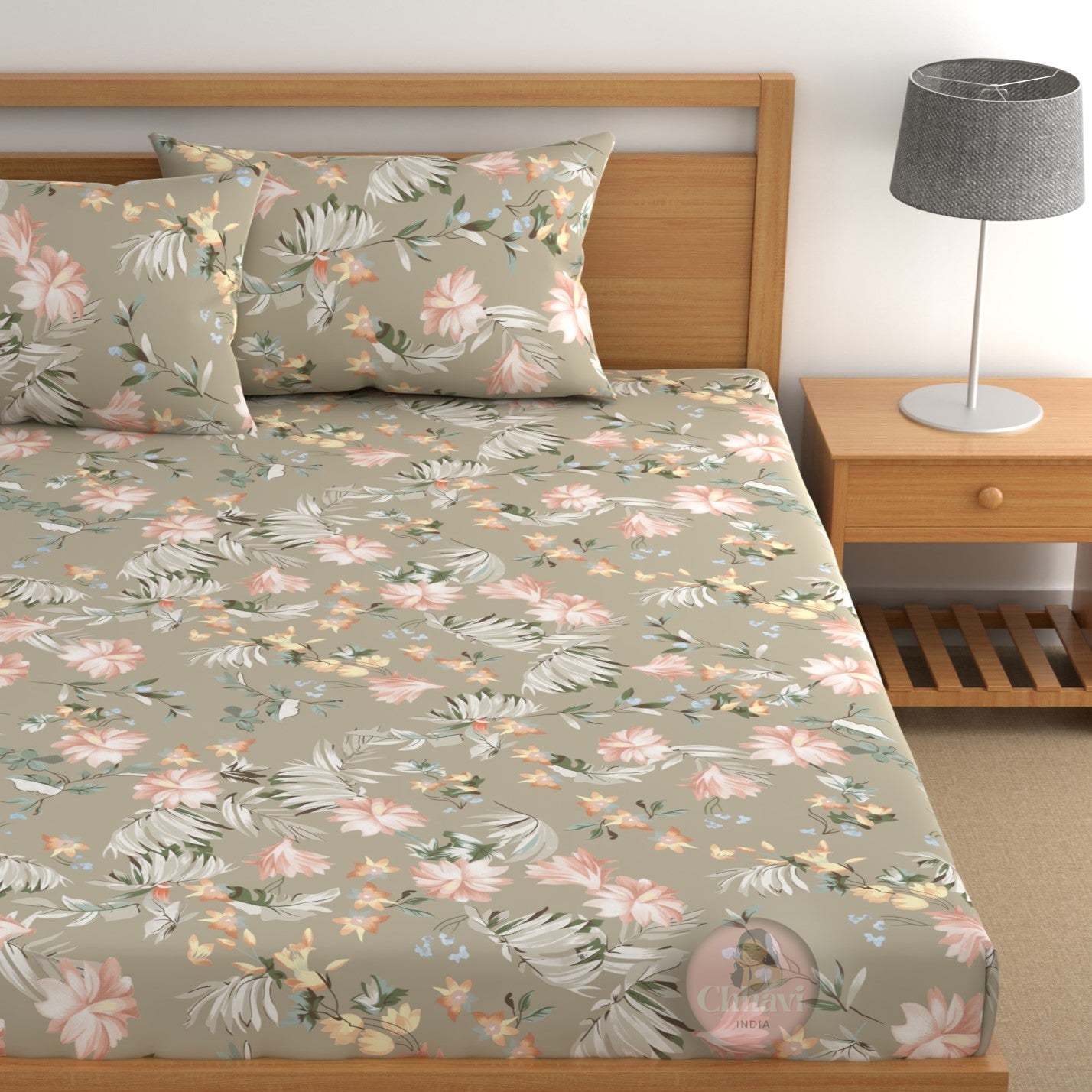 CHHAVI INDIA 210 TC Microfiber Fitted Double Size Printed Bedsheet With 2 Pillow covers