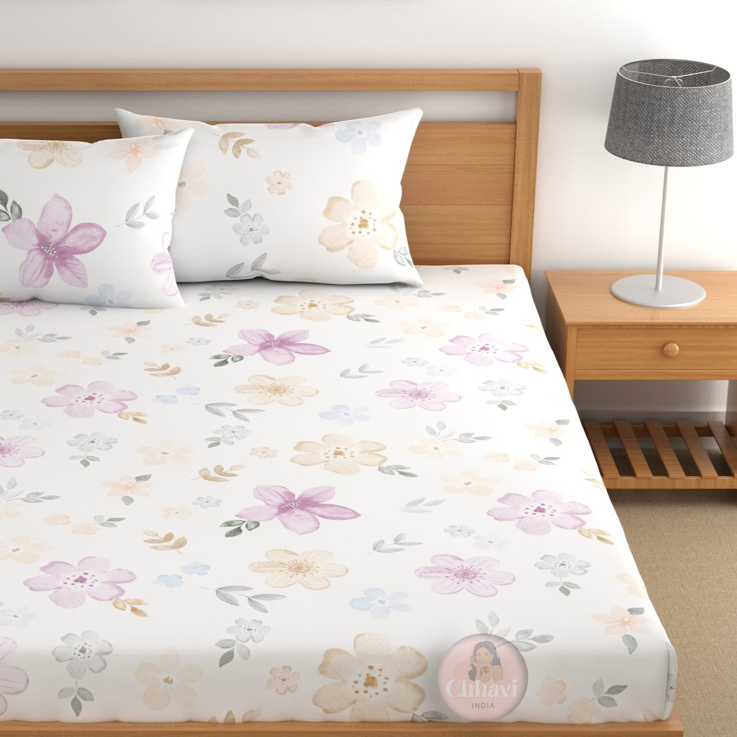 CHHAVI INDIA 210 TC Microfiber Fitted Double Size Printed Bedsheet With 2 Pillow covers