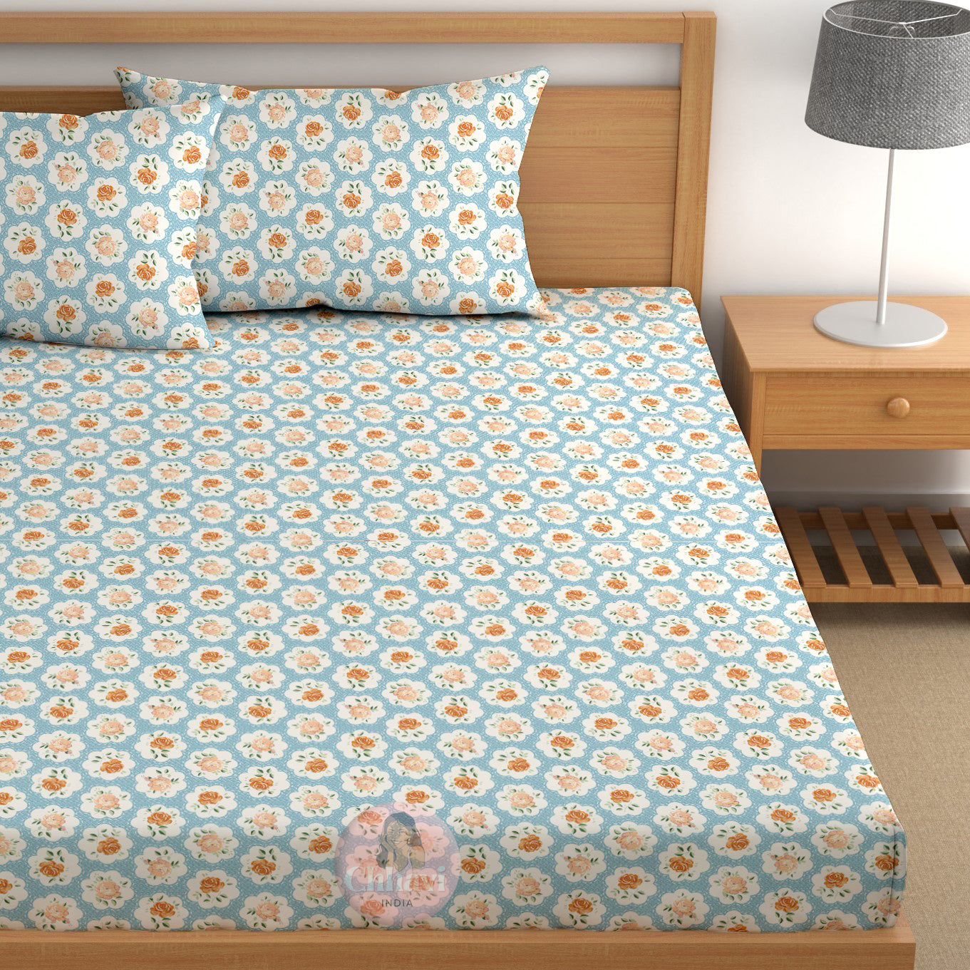 CHHAVI INDIA 210 TC Microfiber Fitted Double Size Printed Bedsheet With 2 Pillow covers