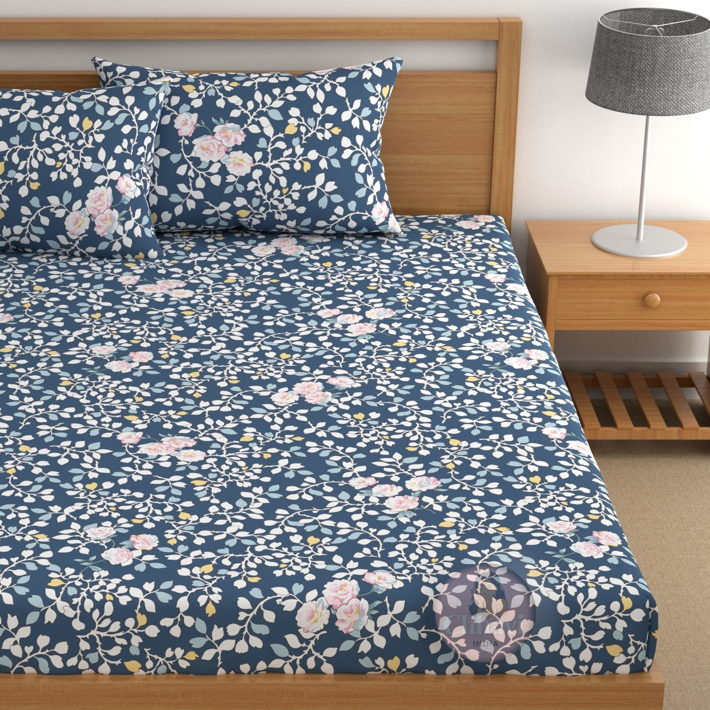 CHHAVI INDIA 210 TC Microfiber Fitted Double Size Printed Bedsheet With 2 Pillow covers