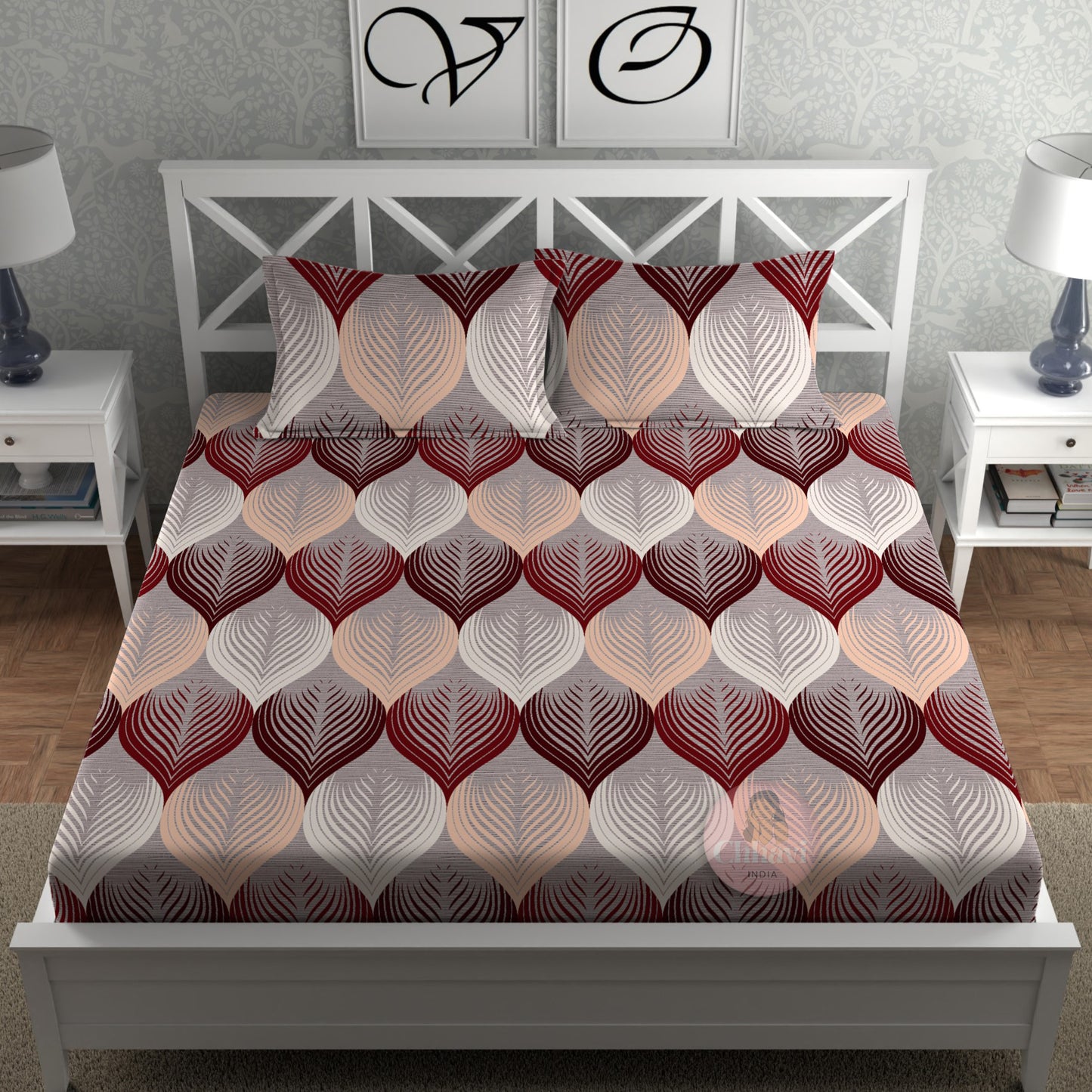 CHHAVI INDIA 210 TC Microfiber Double Fitted  Size Printed Bedsheet with pillow covers