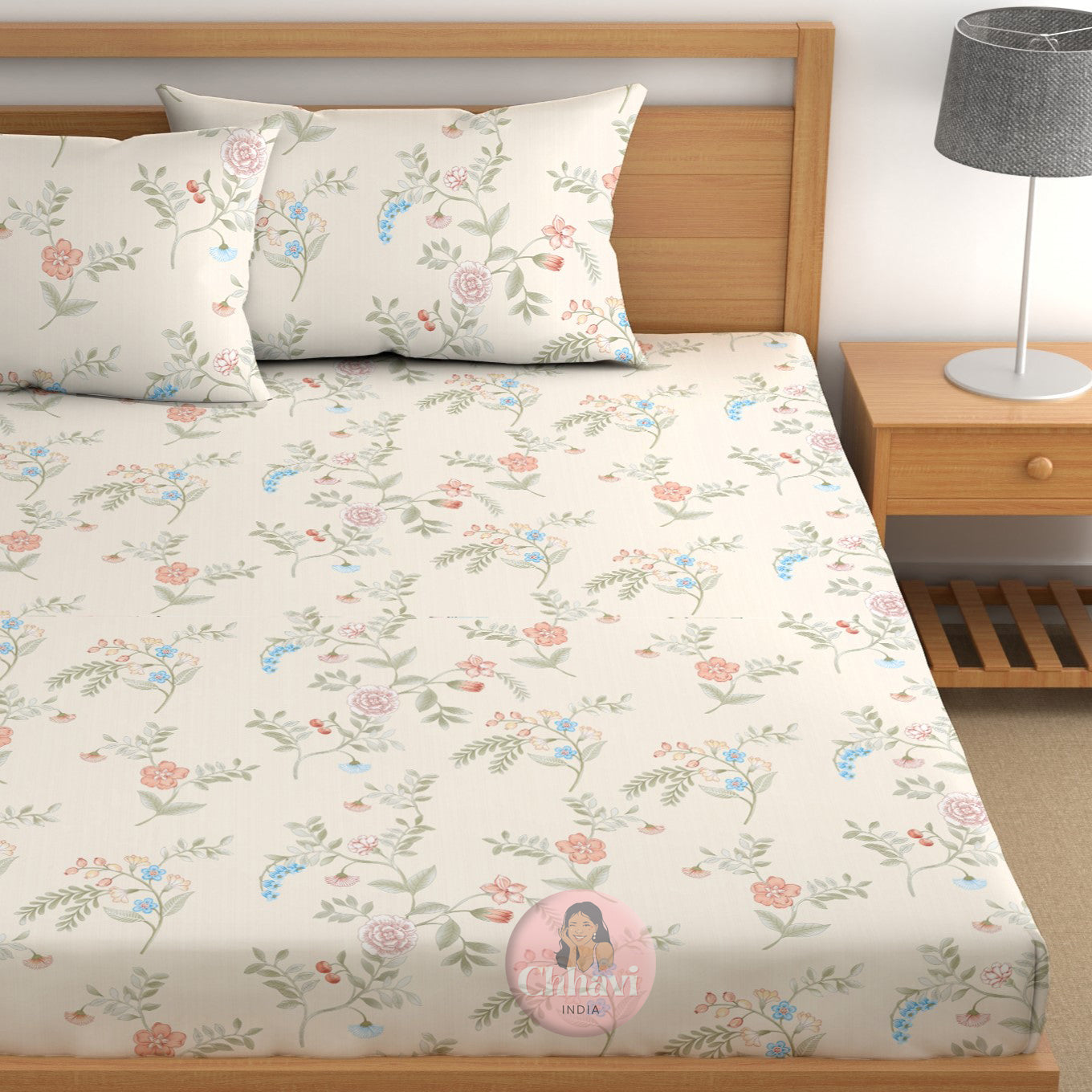 CHHAVI INDIA 210 TC Microfiber Printed King Size Bedsheet With Pillow Covers