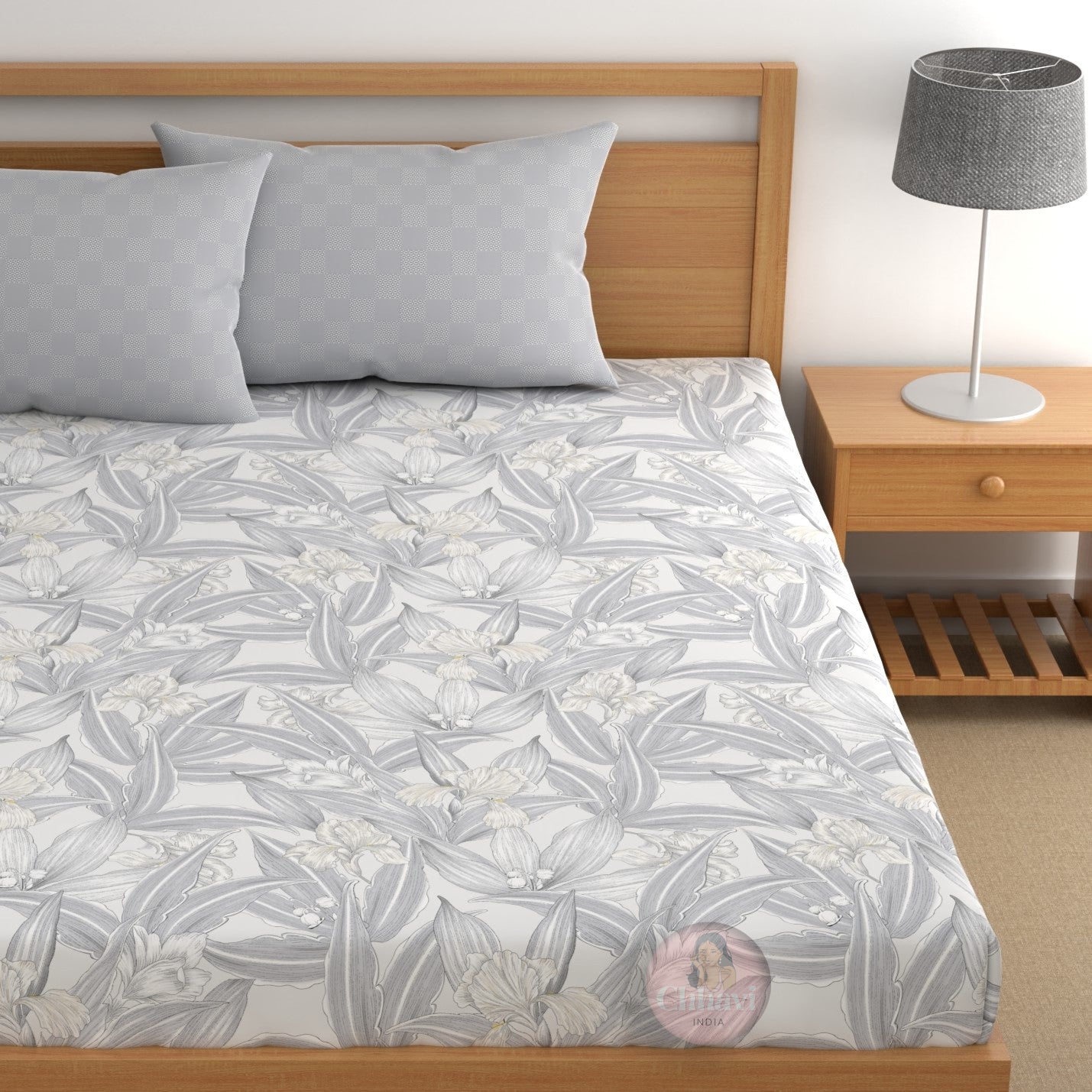 CHHAVI INDIA 210 TC Microfiber Double Fitted  Size Printed Bedsheet