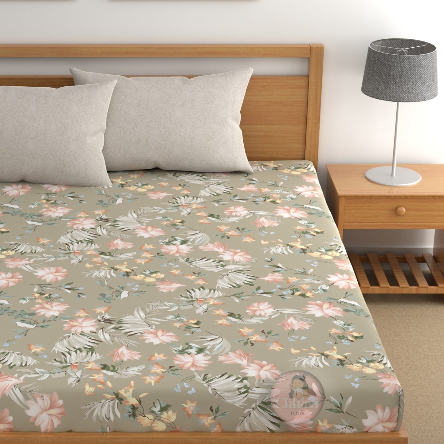 CHHAVI INDIA 210 TC Microfiber Double Fitted  Size Printed Bedsheet
