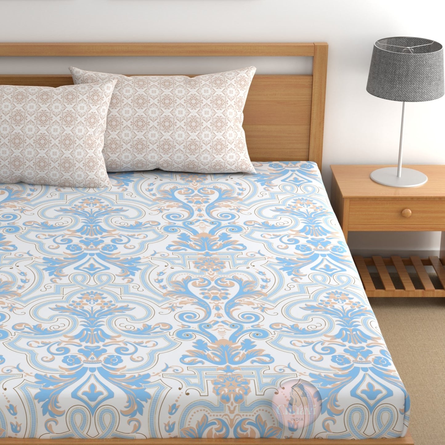 CHHAVI INDIA 210 TC Microfiber Double Fitted  Size Printed Bedsheet