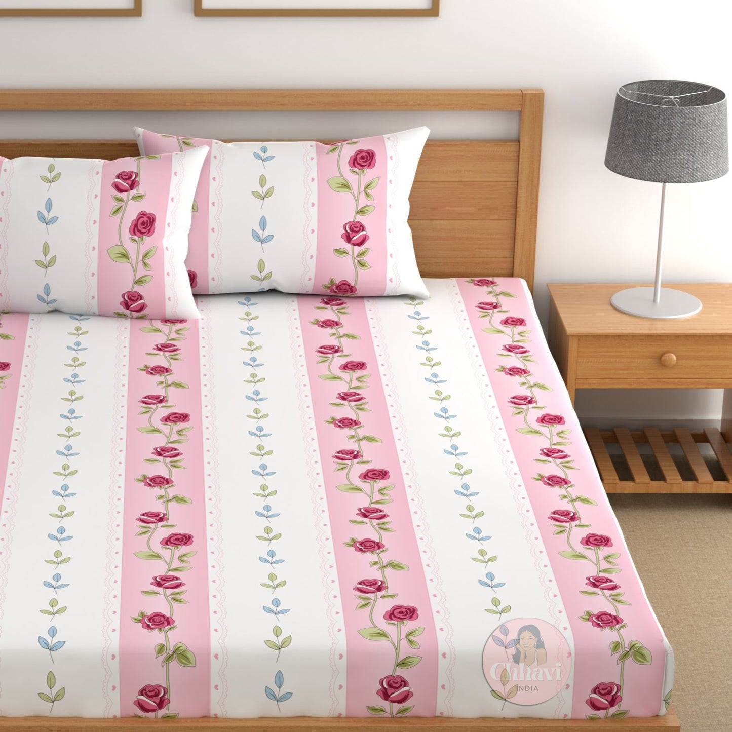 CHHAVI INDIA 210 TC Microfiber Double Fitted  Size Printed Bedsheet