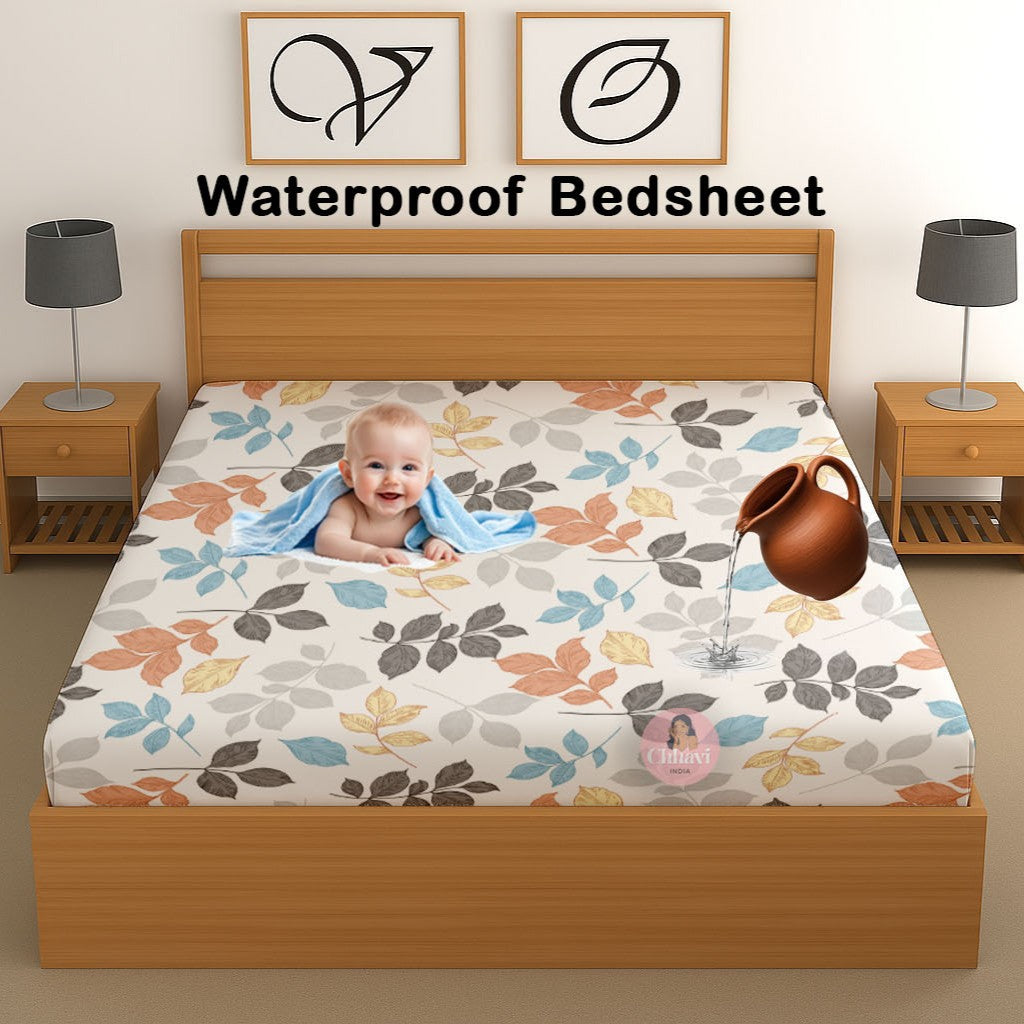 CHHAVI INDIA 210 TC Microfiber Waterproof Printed Fitted (Elastic) Bedsheet