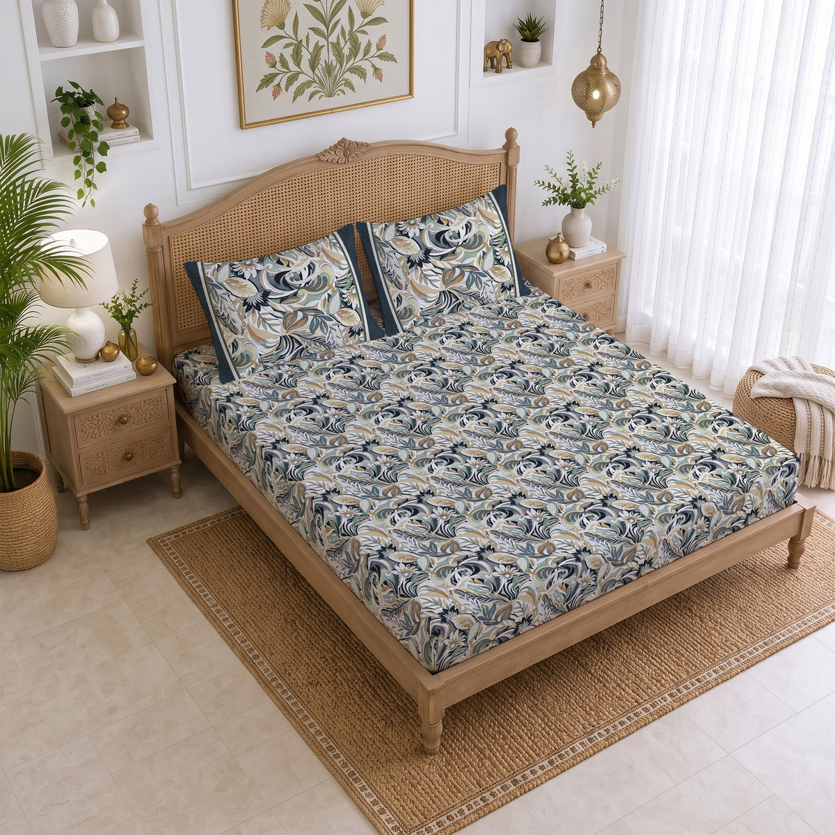CHHAVI INDIA 210 TC Microfiber Printed King Size Bedsheet With 2 Pillow Covers