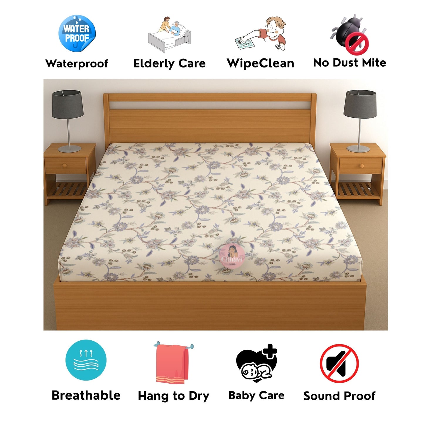 CHHAVI INDIA 210 TC Microfiber Waterproof Printed Fitted (Elastic) Bedsheet