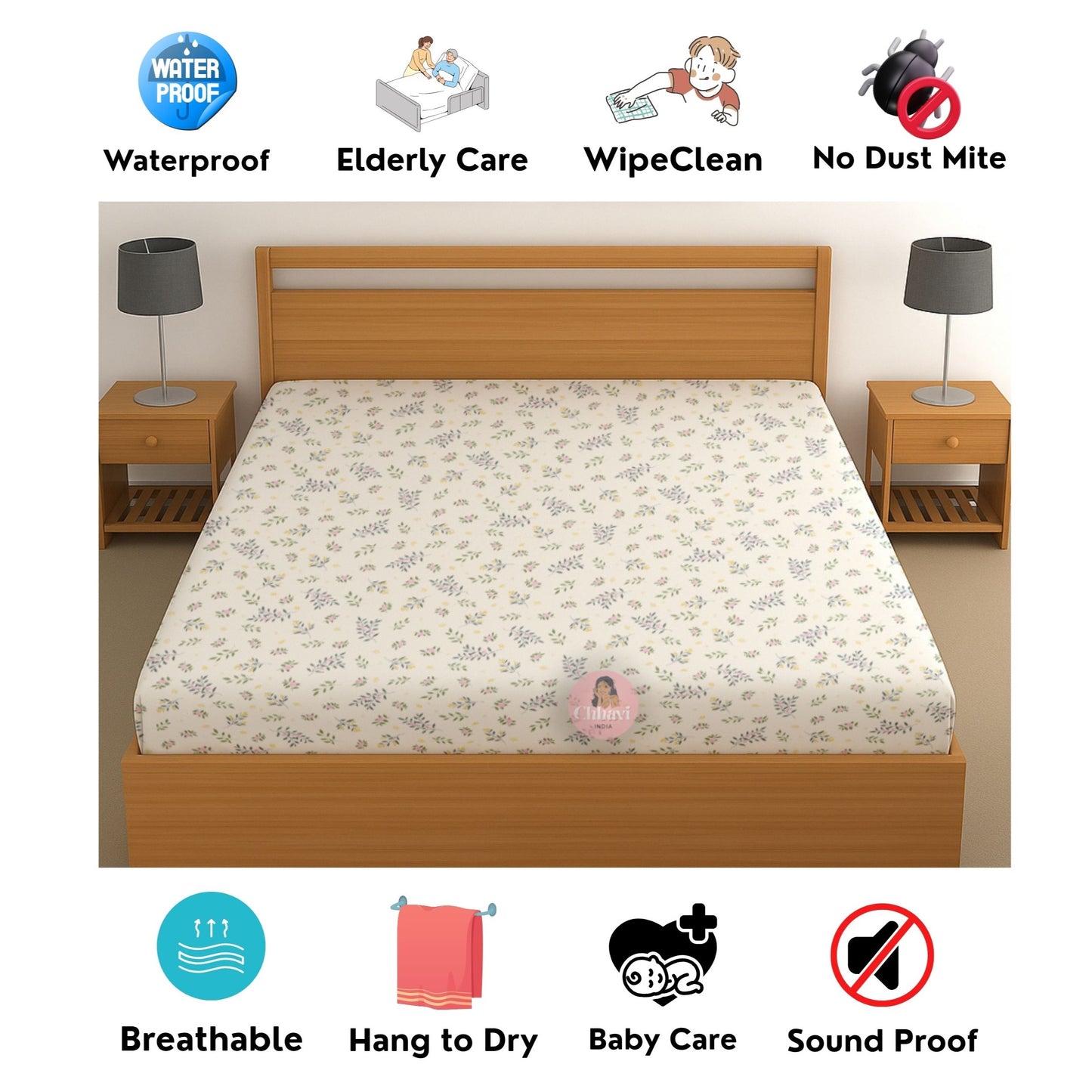 CHHAVI INDIA 210 TC Microfiber Waterproof Printed Fitted (Elastic) Bedsheet