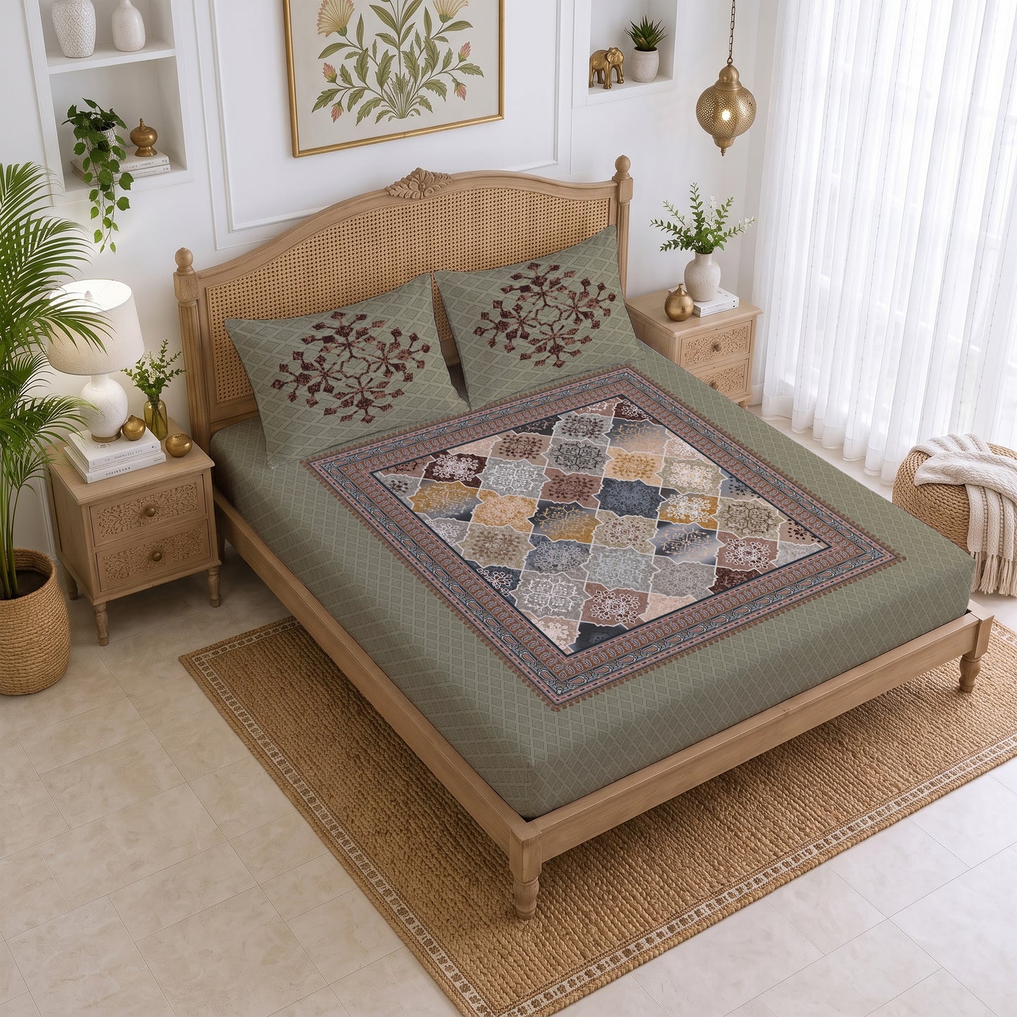 CHHAVI INDIA 210 TC Microfiber Printed King Size Bedsheet With 2 Pillow Covers