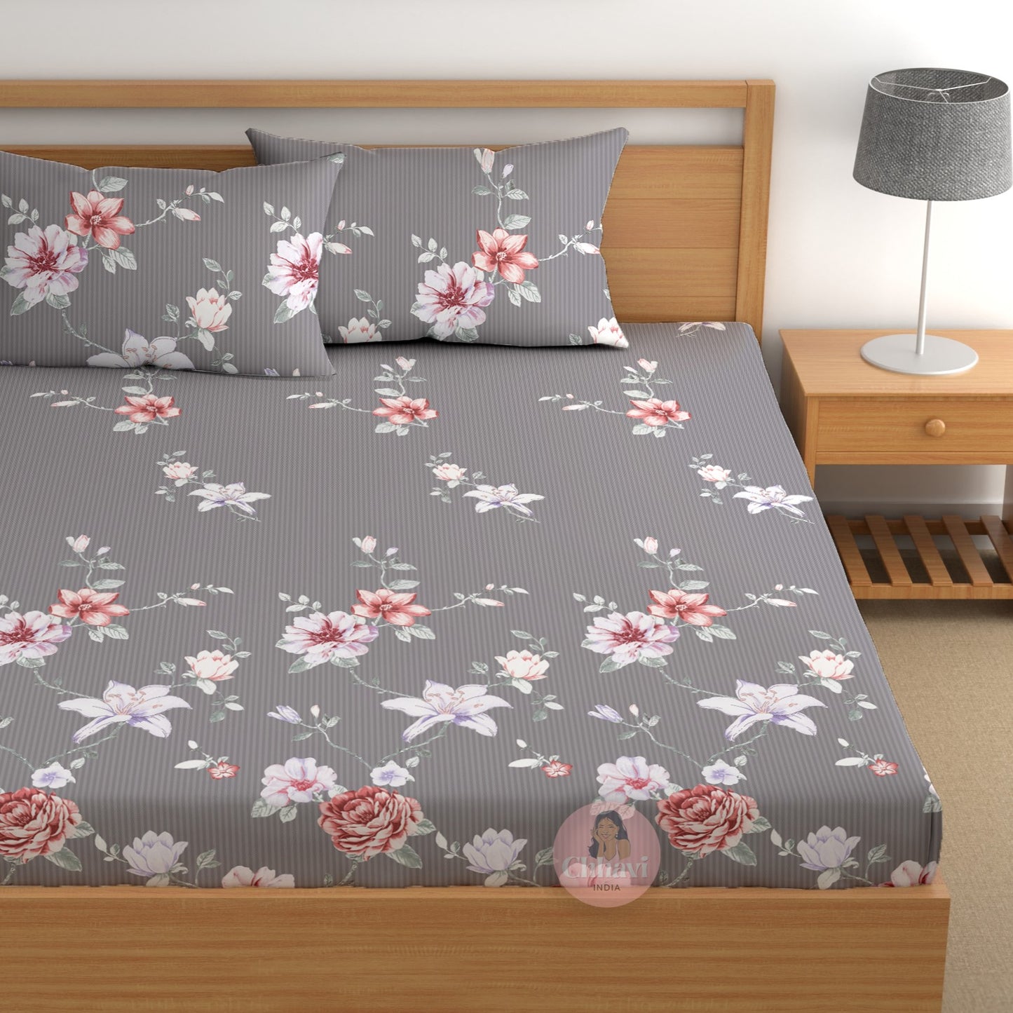 CHHAVI INDIA 210 TC Microfiber Printed Double Bedsheet With Pillow Covers