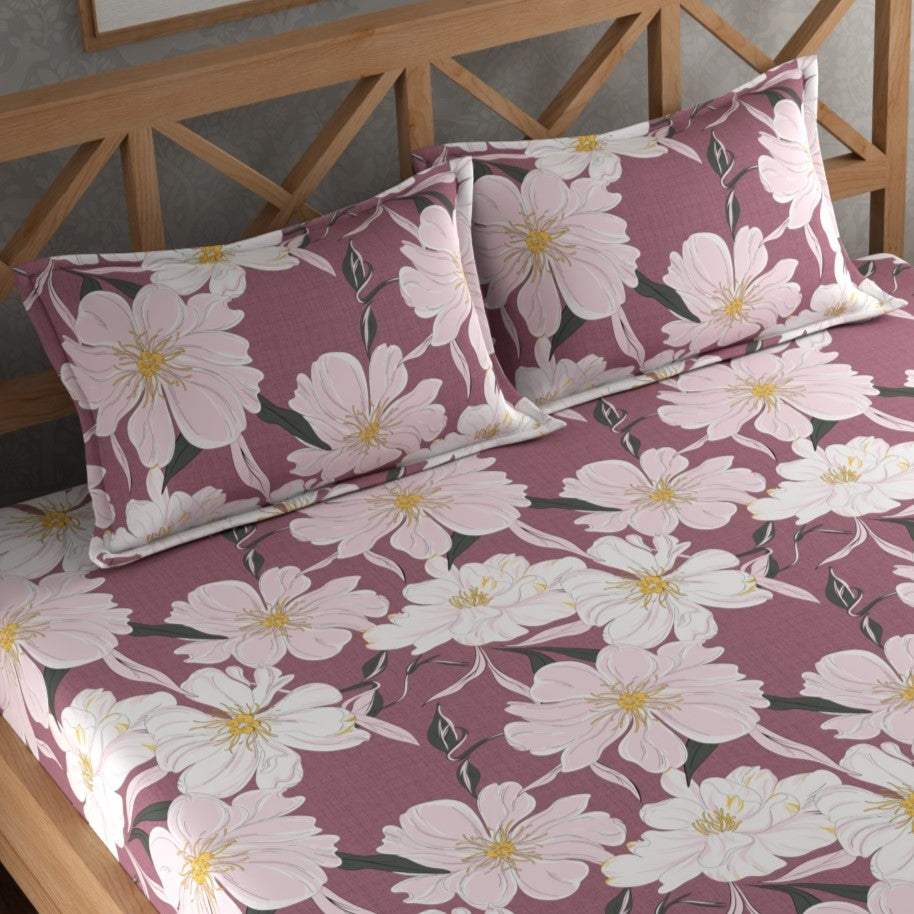 CHHAVI INDIA 210 TC Microfiber Double Fitted  Size Printed Bedsheet with pillow covers