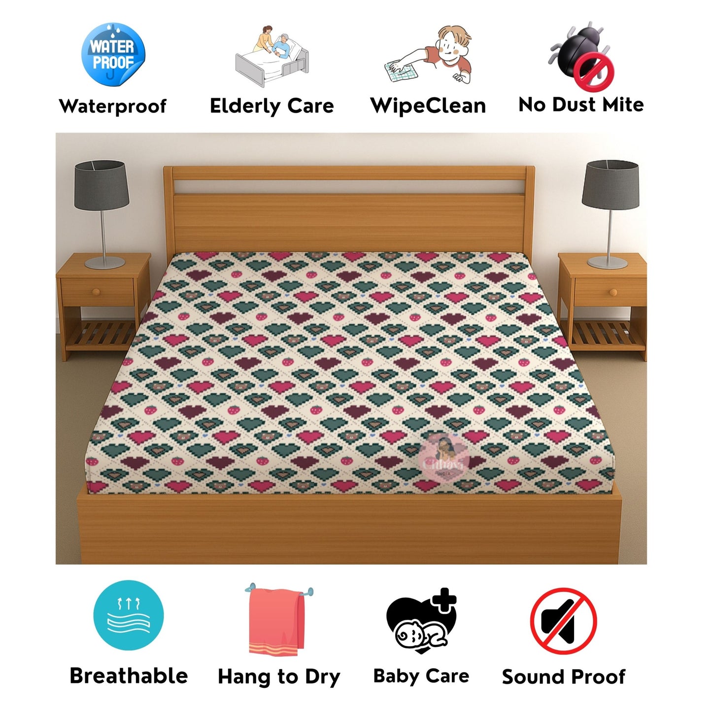 CHHAVI INDIA 210 TC Microfiber Waterproof Printed Fitted (Elastic) Bedsheet