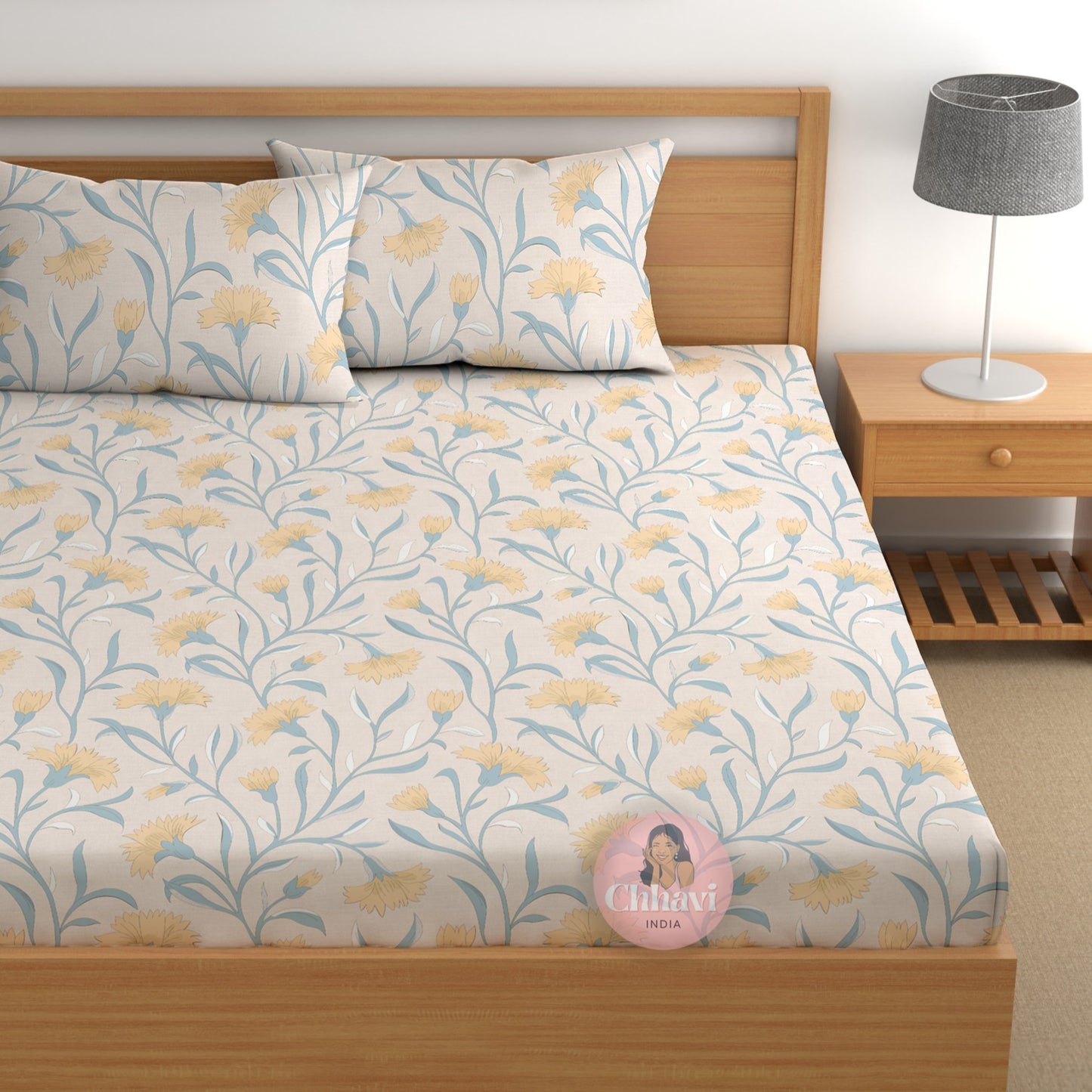 CHHAVI INDIA 210 TC Microfiber Double Fitted  Size Printed Bedsheet